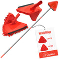 TidyBliss Wall Cleaning Mop with Long Handle 80”, Ceiling Duster Scrubber with 360° Swivel Collapsible Head, Baseboard Cleaner Tool with 3 Chenille and 3 Microfiber Pads for Windows Floor (Red)