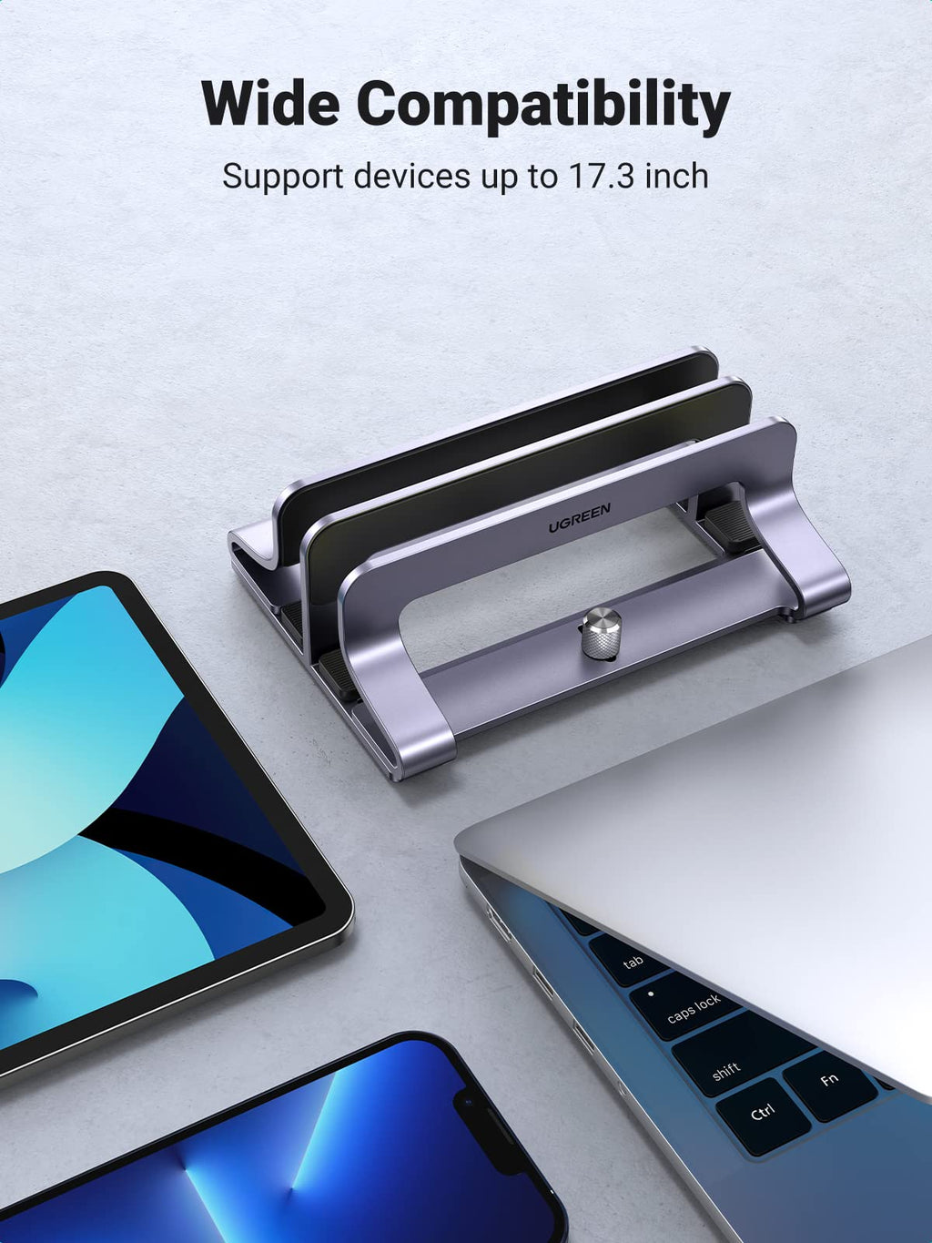 UGREEN Dual Slot Vertical Laptop Stand Holder Mount for Desk, Adjustable Aluminum Stand Compatible with MacBook Pro Air, Ideapad, Surface Book, Chromebook Up to 17.3 Inch