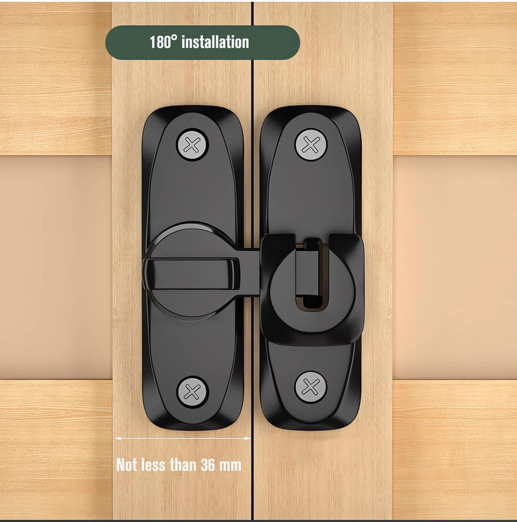 Yoocada Barn Sliding Door Lock, 90° and 180° Installation Heavy Duty Bolt Lock, Flip Door Lock Latch, Screen Wardrobe Lock Latch Suitable for Barn, Garden, Bathroom, Home Security (2, Black)