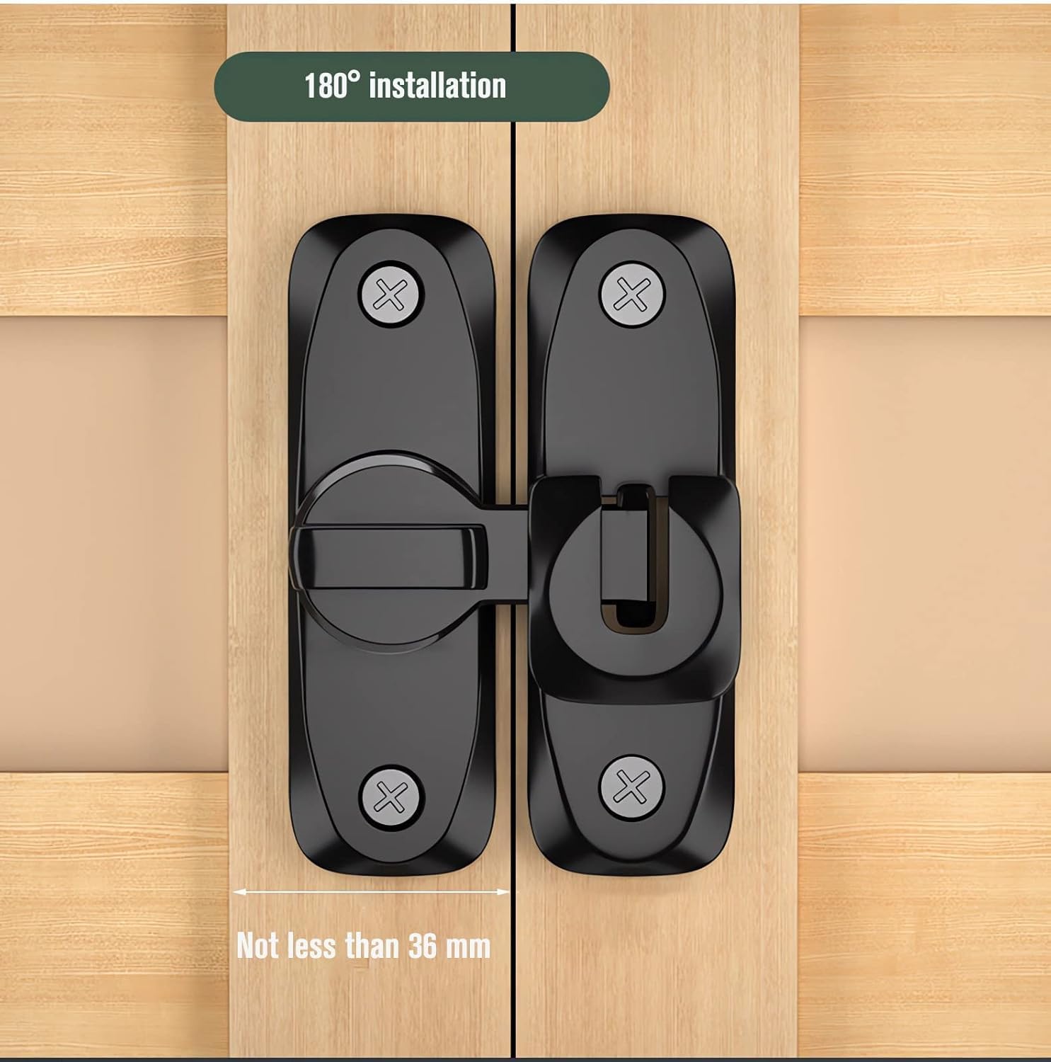 Yoocada Barn Sliding Door Lock, 90° and 180° Installation Heavy Duty Bolt Lock, Flip Door Lock Latch, Screen Wardrobe Lock Latch Suitable for Barn, Garden, Bathroom, Home Security (2, Black)