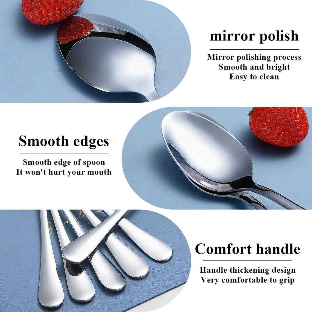 Berglander Dinner Spoons Set 24pcs, 18.7cm Food Grade Stainless Steel Silverware Soup Spoon Tablespoon for Home, Hotels or Restaurant Mirror Polished, Dishwasher Safe