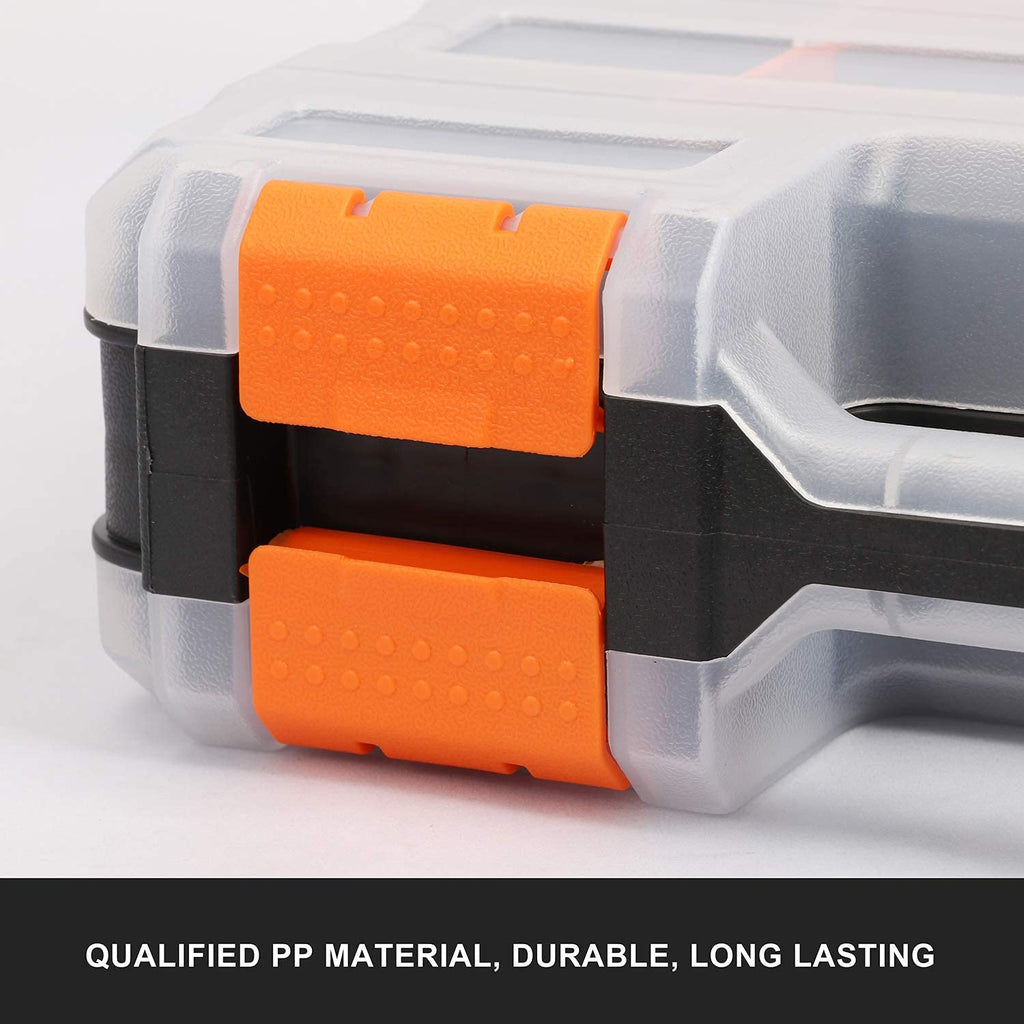 Makitoyo Double Side Tools Organizer, Customizable Removable Plastic Dividers, Hardware Box Storage, Excellent for Screws,Nuts,Small Parts, 34-Compartment, Black/Orange