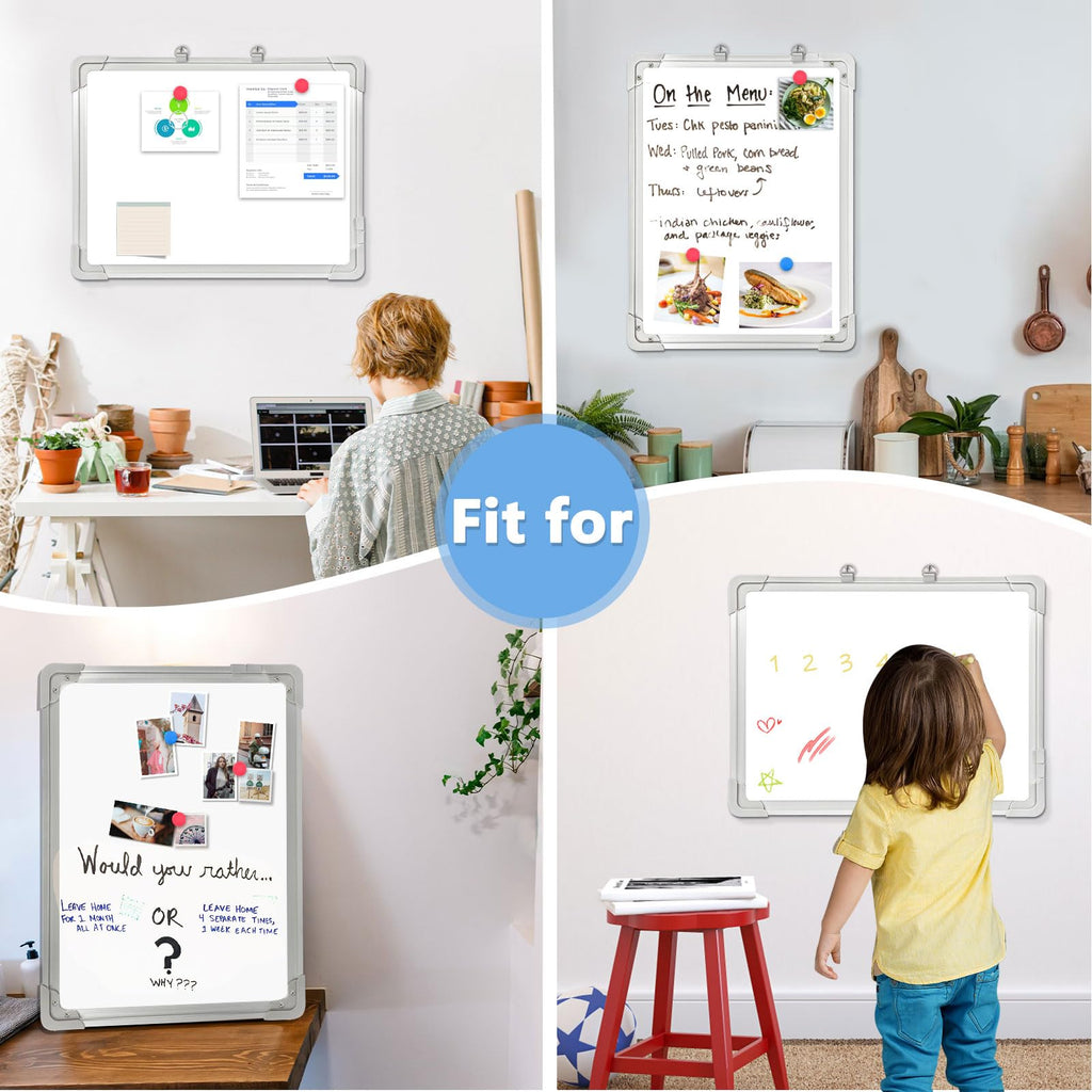 AMUSIGHT Magnetic White Board, Dry Erase Board for Wall, Double-Sided 16" x 12" Small Hanging Cubicle Whiteboard, Portable for Planning, Kitchen, Memo, School, Home, Office