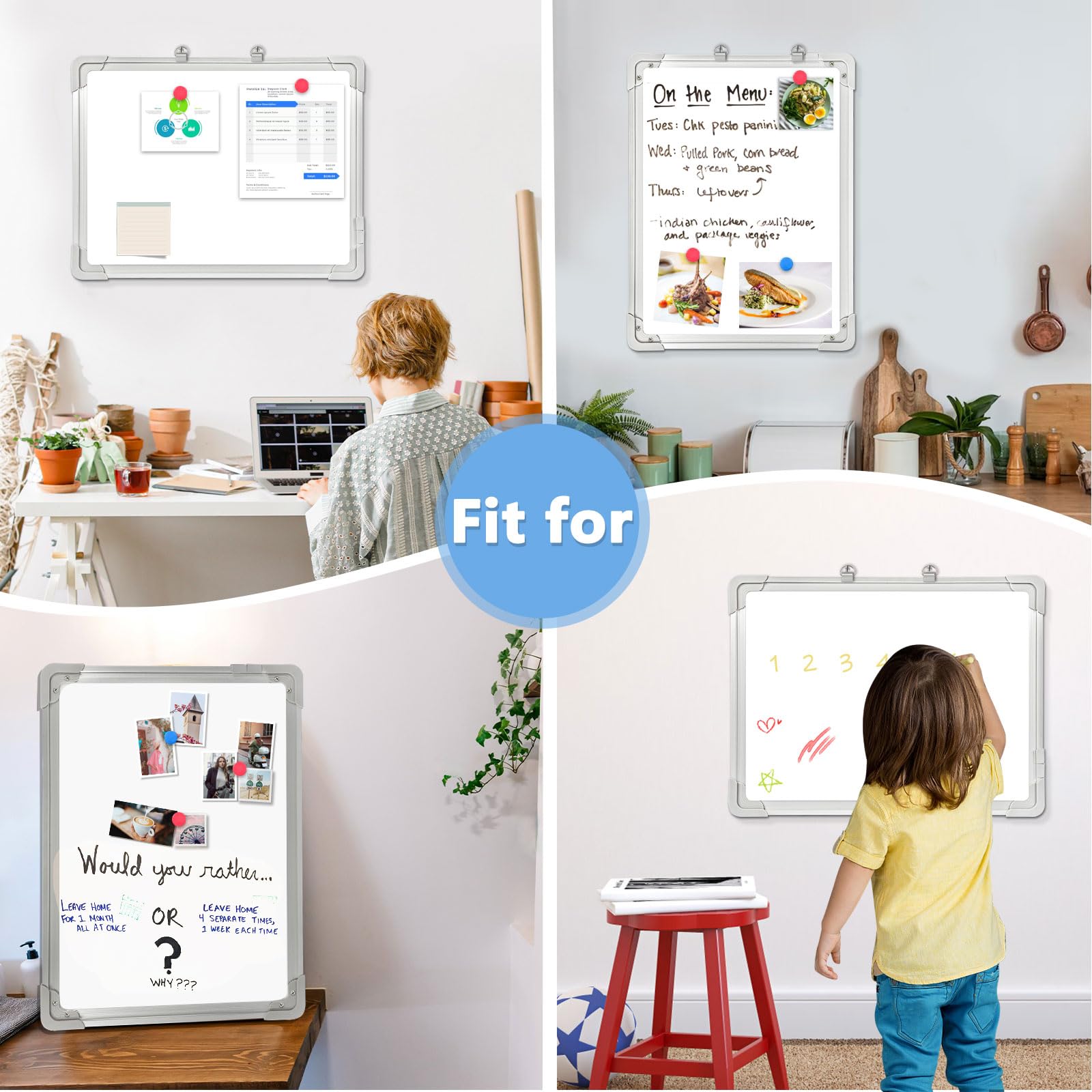 AMUSIGHT Magnetic White Board, Dry Erase Board for Wall, Double-Sided 16" x 12" Small Hanging Cubicle Whiteboard, Portable for Planning, Kitchen, Memo, School, Home, Office