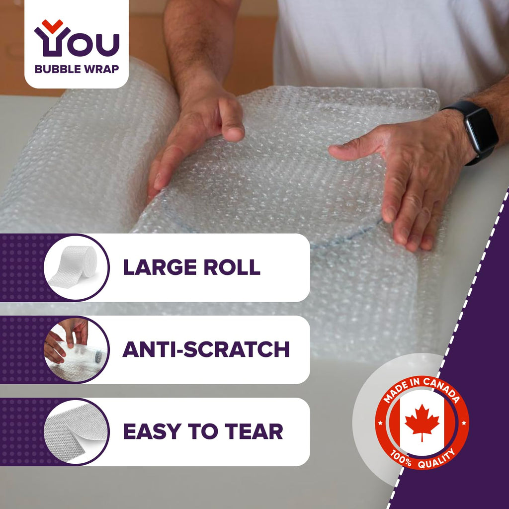 YOU Bubble Wrap Cushioning Rolls for Moving and Packing | Moving Supplies | Air Wrap | MADE in CANADA | 12 Inch x 72 Feet total | Perf every 12 inch | Papier bulle pour emballage | Small Bubble 3/16 |