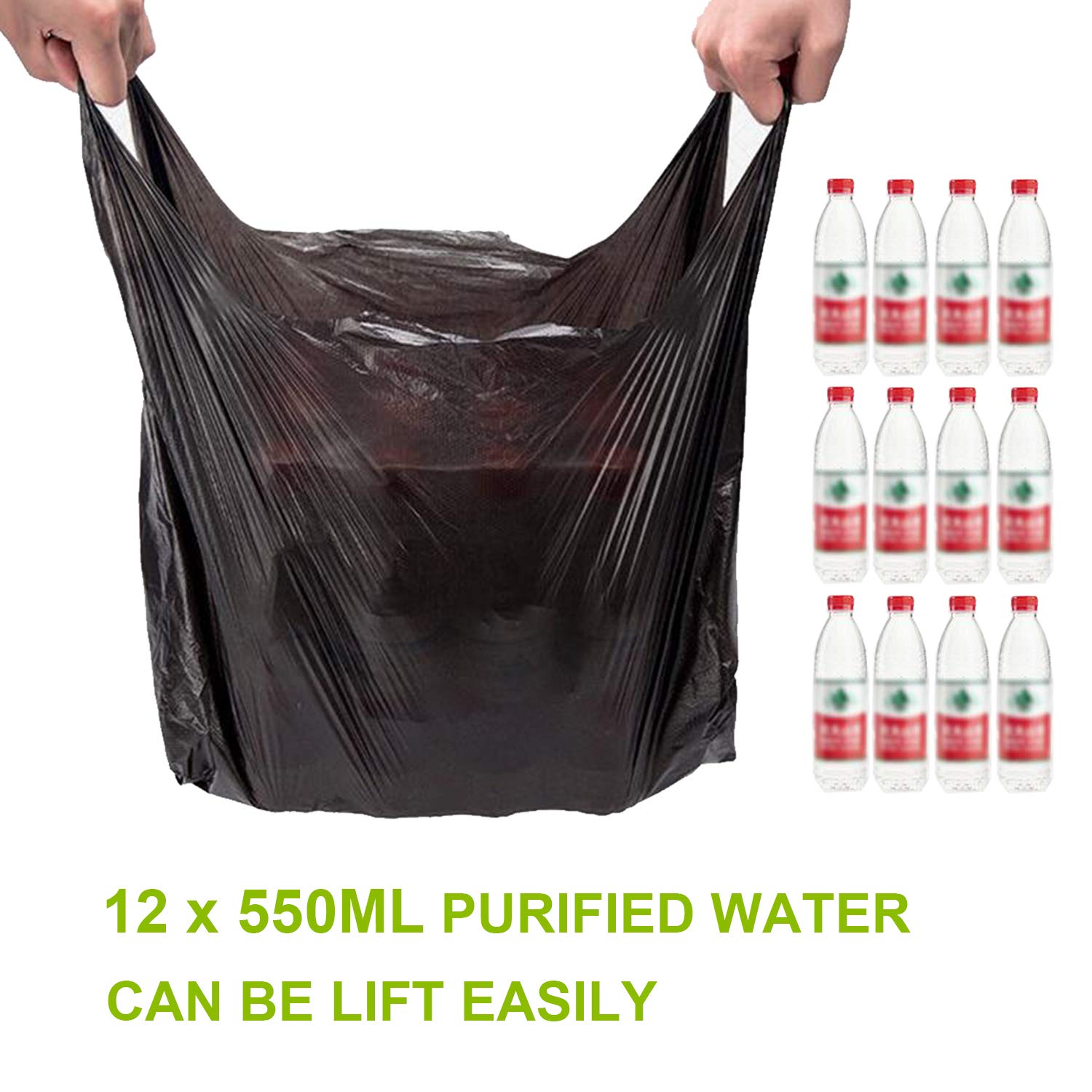 T Shirt Bags, Black Plastic Grocery Bags with Handles in Bulk for Shopping and Restaurant, Bolsas De Plastico para Negocio, 12 x 20 inch (200 Pcs)