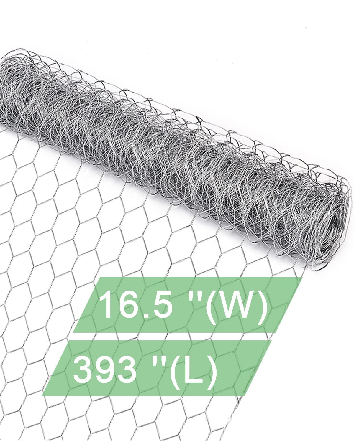 vnesovo Galvanized Chicken Wire Mesh - 16.5 in×33 FT Garden Animal Barrier Fence, 1 inch Mesh Fence for Pet,Rabbit,Poultry