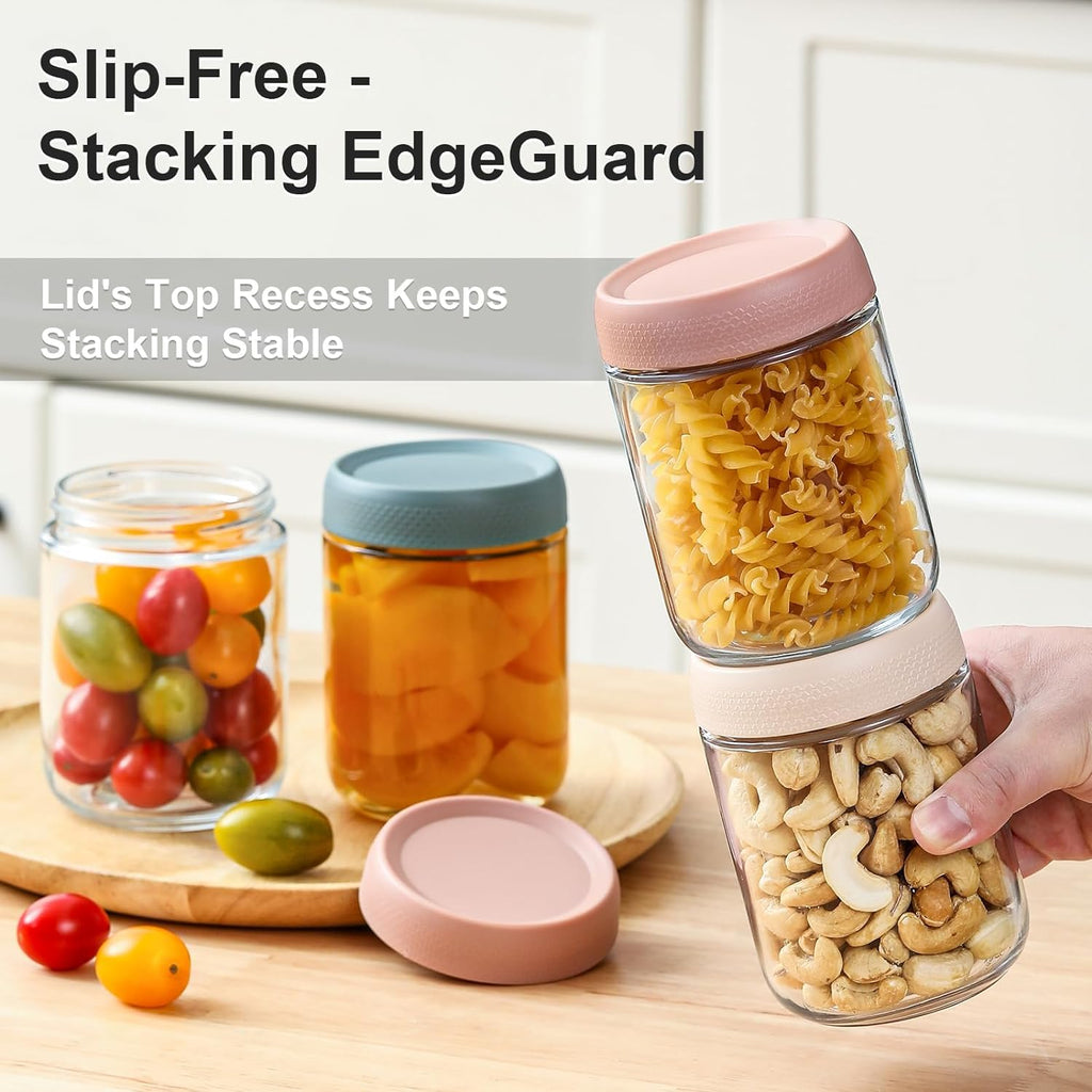 ALINK 4-pack 16 oz Overnight Oats Containers with Lids, Glass jars with Airtight Lids, Wide mouth Mason Salad jars, Glass Food Storage Containers for Snacks Yogurt Spice Sugar
