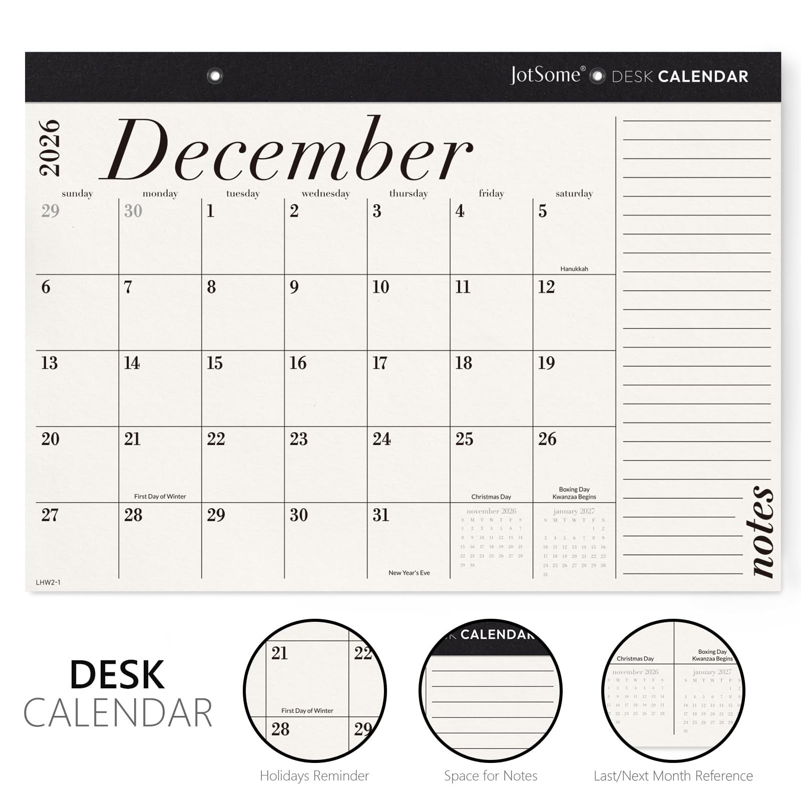 Jotsome Desk Calendar 2026-2027, 18 Months Large Monthly Calendar from Now to June 2027, 17"x12", Large Day Block, Desktop Calendar with Notes for Home & Office Organizing, Minimalist