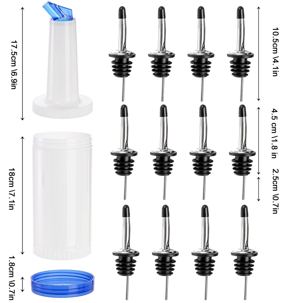 Tebery 6 Pack Plastic Juice Pour Bottles with 12 Stainless Steel Bottle Pourer, 34OZ Plastic Juice Dispensers for Bar Home Kitchen Party Supplies