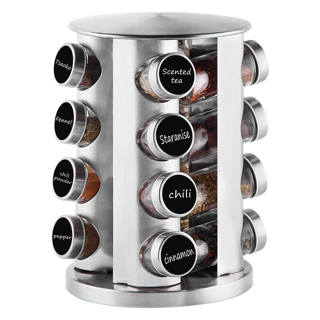 Countertop Revolving Spice Rack, 16-Jars Stainless Steel Spice Rack Organizer, Round Carousel Spice Rack Tower, Seasoning Storage Organization for Kitchen Home Dried Herbs