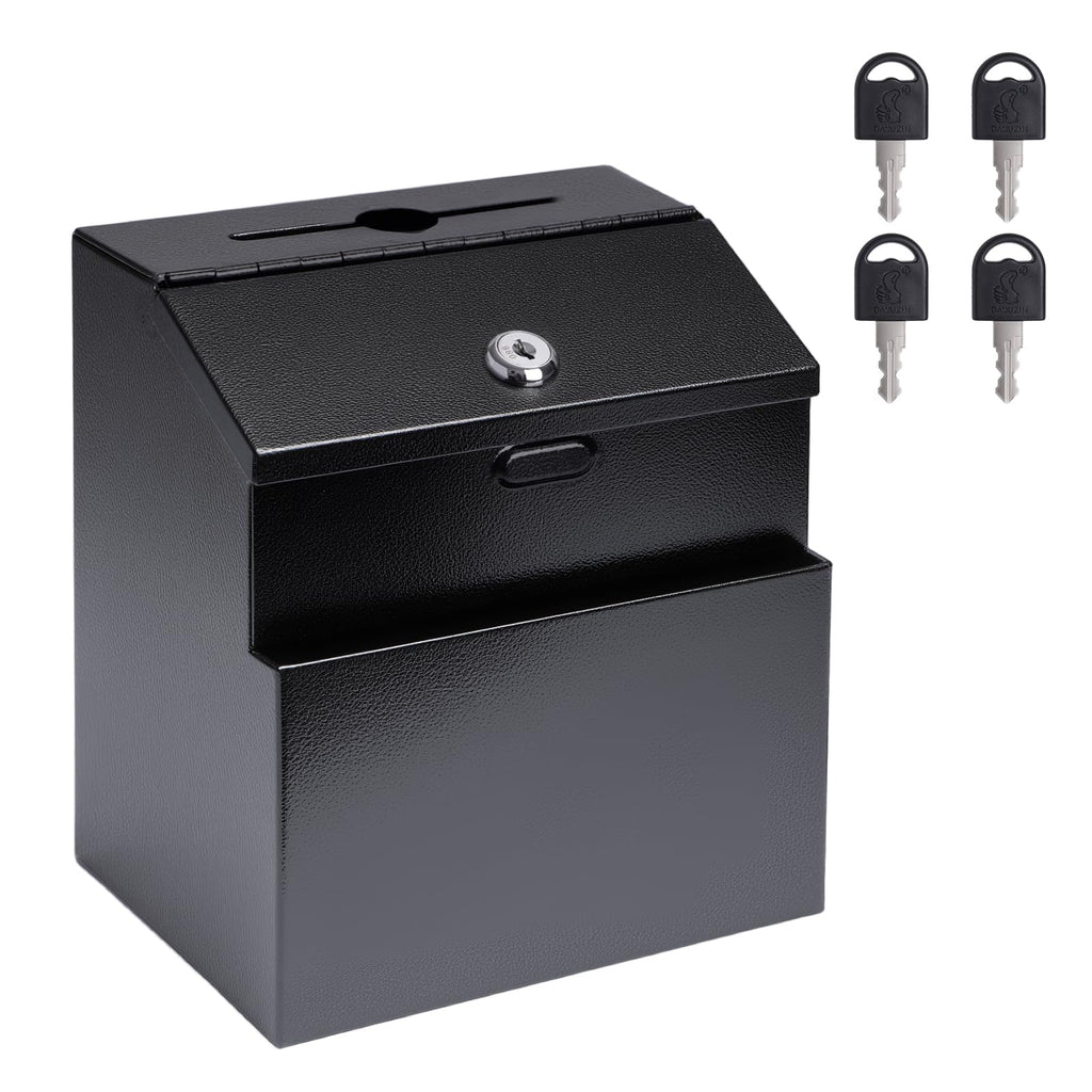 Suggestion Box with Slot and Lock Donation Box with 4 Keys Metal Ballot Box Wall Mount Black
