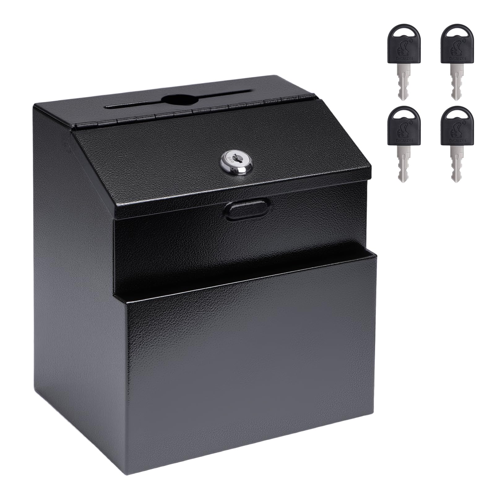 Suggestion Box with Slot and Lock Donation Box with 4 Keys Metal Ballot Box Wall Mount Black
