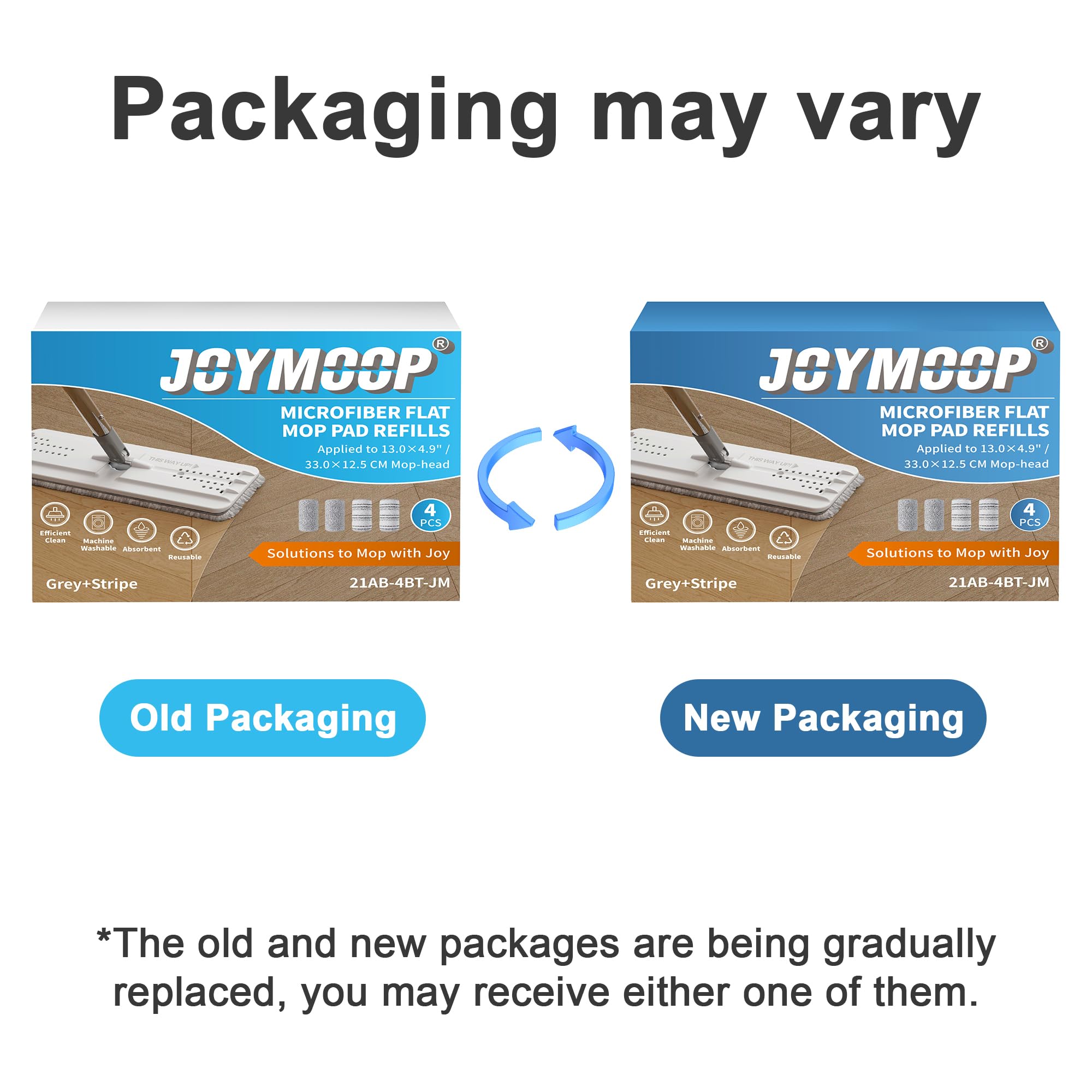 JOYMOOP Microfiber Mop Pads Replacement, 4 Pack Refills for Flat Bucket Set, 13 Inch, Grey & Stripe