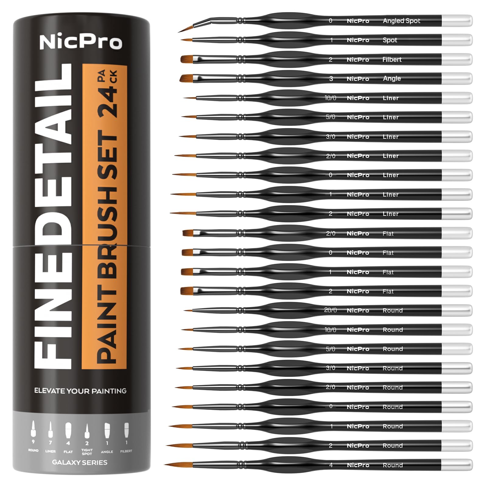 Nicpro 24 PCS Small Detail Paint Brush Set, Professional Miniature Painting Kit Fine Detail Brushes Upgrade Kit for Watercolor Oil Acrylic, Craft, Models, Rock, Paint by Number-Classic Vertical Holder