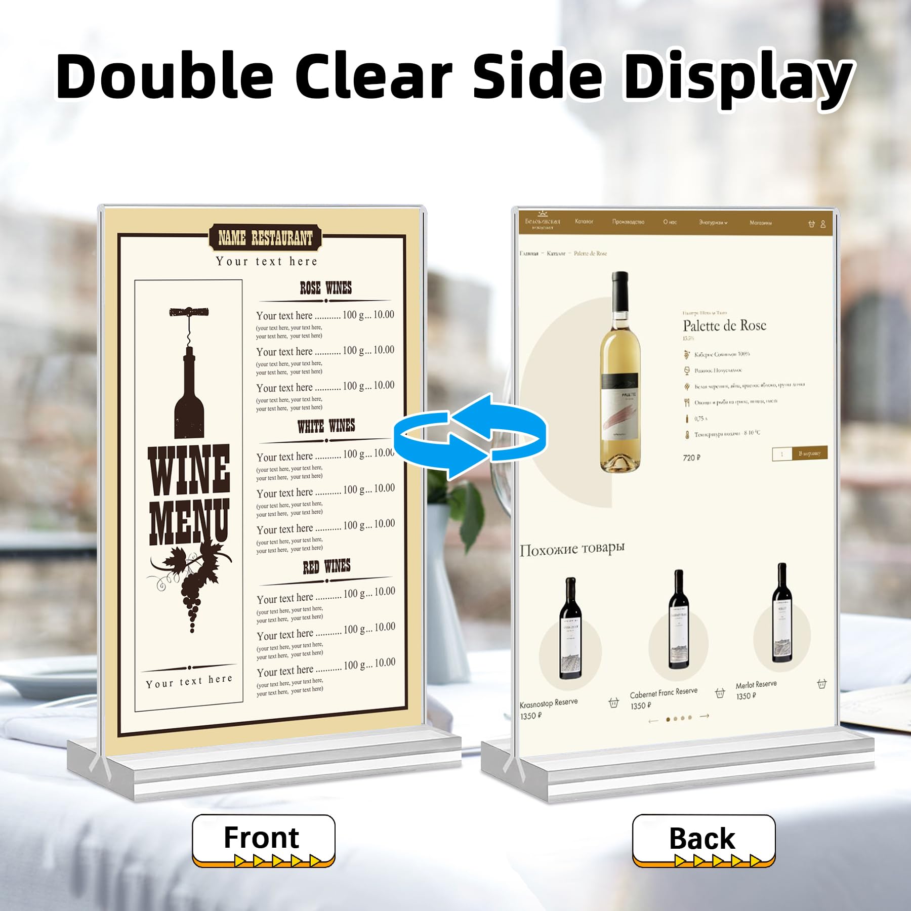 Acrylic Sign Holder 8.5 x 11, 8 Pack Clear Menu Stand, Double-Sided Clear Sign Holder, Vertical Plastic Stands for Display, Stand up Table Top Frame Paper Holder for Office Business Store Restaurants