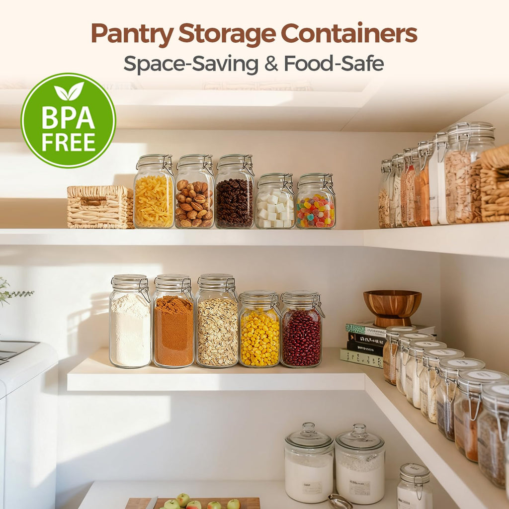 ComSaf Glass Food Storage Jar with Airtight Lid 2.3L/78OZ Set of 3, Storage Canister Container Square with Clear Preserving Seal Clip Fastening for Kitchen and Pantry Organization Cereal, Coffee