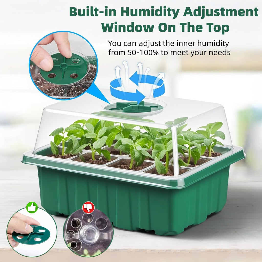 10 Pack Seed Starter Tray Seedling Kits, Plant Starter Kit with Adjustable Humidity Dome and Base, Indoor Greenhouse Mini Propagator for Seeds Growing Starting (120 Total Cells, Green)