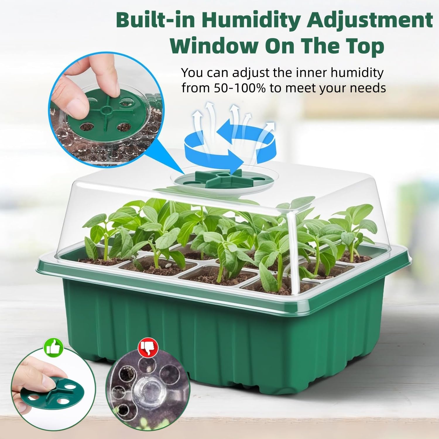 10 Pack Seed Starter Tray Seedling Kits, Plant Starter Kit with Adjustable Humidity Dome and Base, Indoor Greenhouse Mini Propagator for Seeds Growing Starting (120 Total Cells, Green)