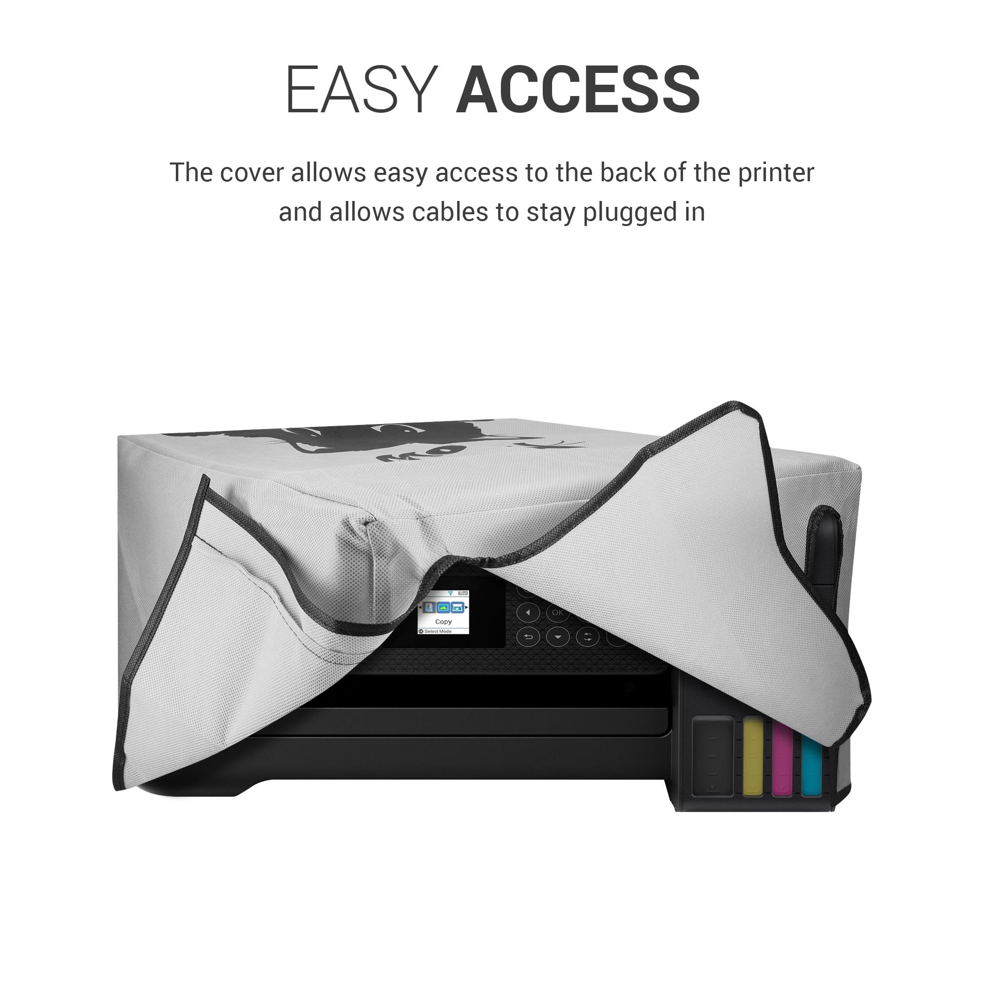 kwmobile Dust Cover Compatible with Epson EcoTank ET-2850 / EcoTank ET-2856 / Home XP-5200 - Printer Case - Grey/Black - Meow Cat