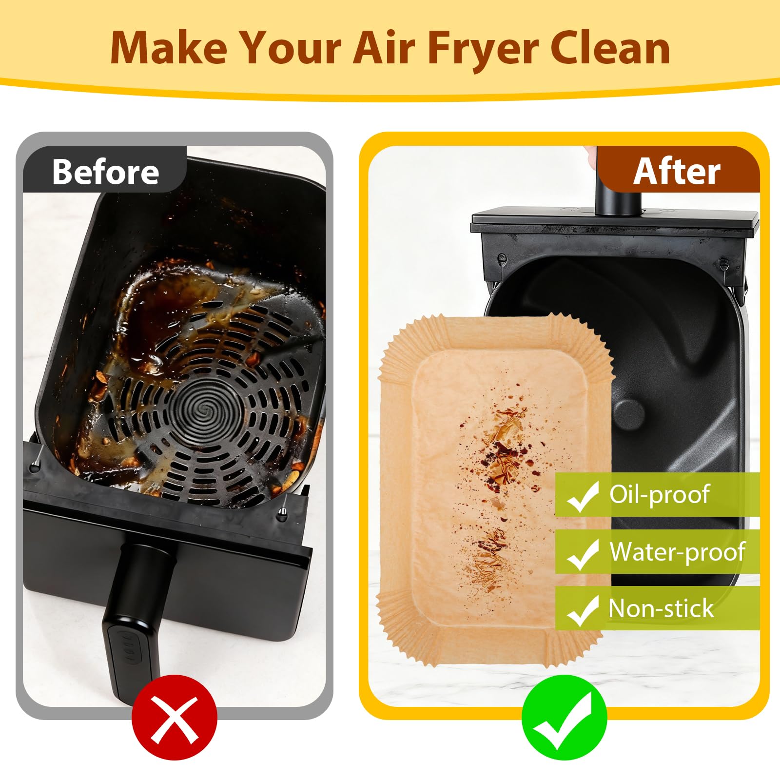 Ceecysaa 200PCS Air Fryer Liners Oil-Water Resistant,8.6x5.5'' Rectangular,Food-Grade Non-Stick, Air Fryer Parchment Paper Liners for Baking,Frying,Grilling