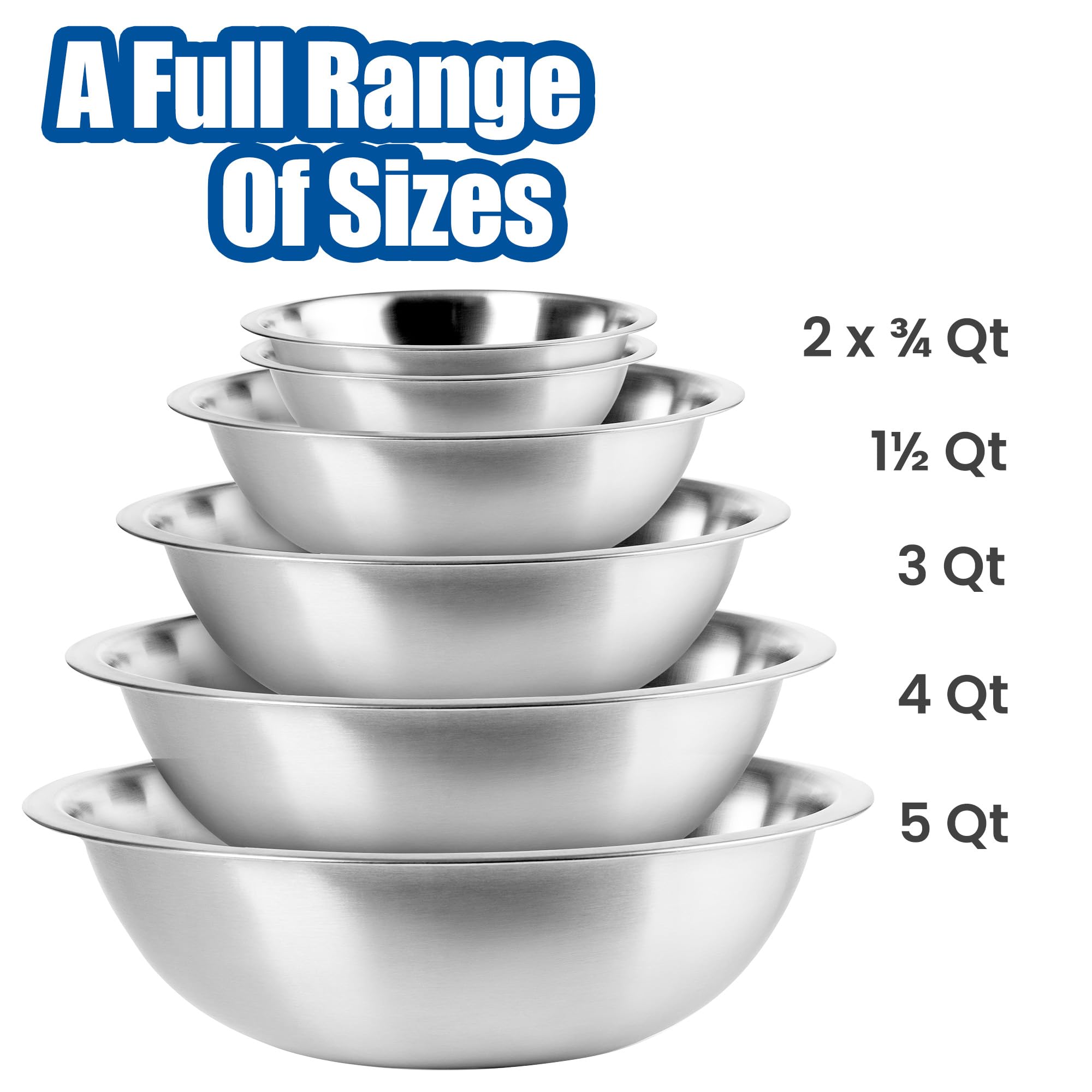 EHOMEA2Z Mixing Bowls Metal Stainless Steel,Kitchen Nesting Bowls for Space Saving Storage Gadgets, Baking, Cooking, Breader Bowl, Polished Mirror