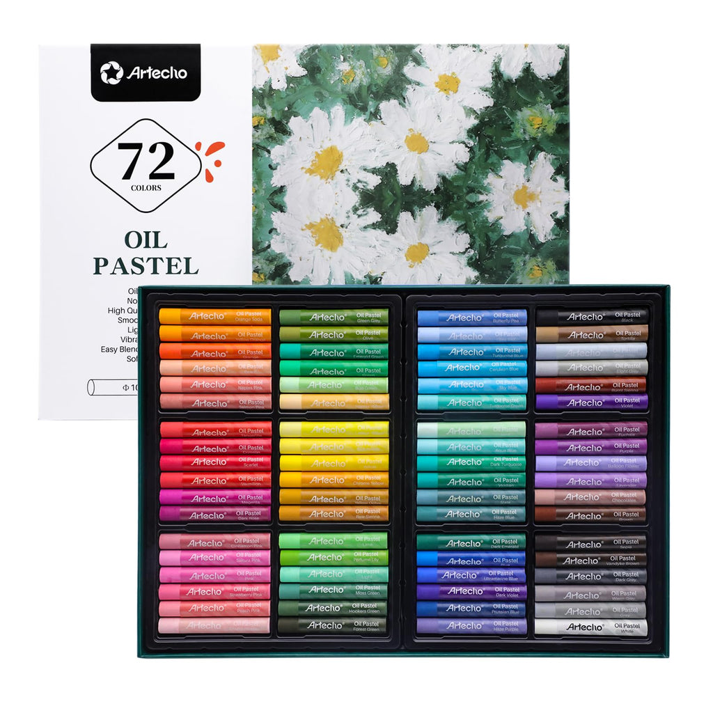 Artecho Oil Pastels Set of 72 Colors, Soft Oil Pastels for Art Painting, Drawing, Blending (10x70mm)