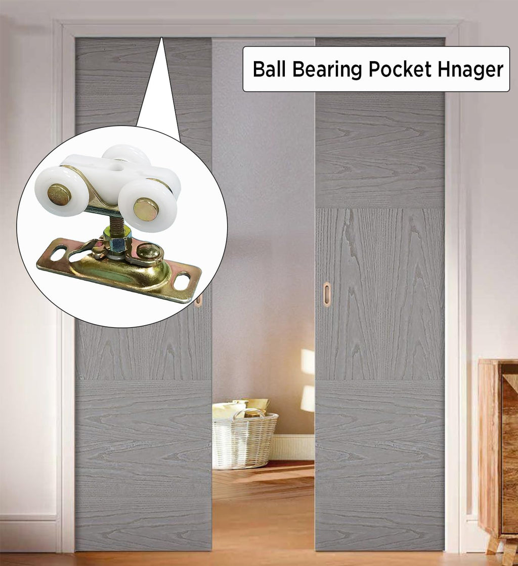 3/4 Inch Sliding Pocket Door Rollers Assembly, Sliding Door Wheels Replacement Part with Top Hanger for Johnson Part Hardware Kit, Sliding Door Hardware Kits for Bypass, Closet Doors