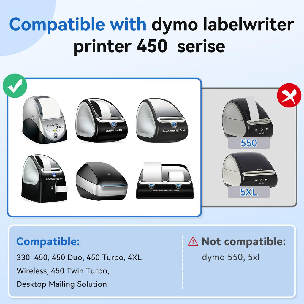 4 Roll Compatible with Dymo 30252 1-1/8" x 3-1/2"(28mm x 89mm) Label Maker Refill for Label Writer Printer 450, 450 Turbo, 4XL, Mailing Address Self-Adhesive Paper Label (350/Roll)