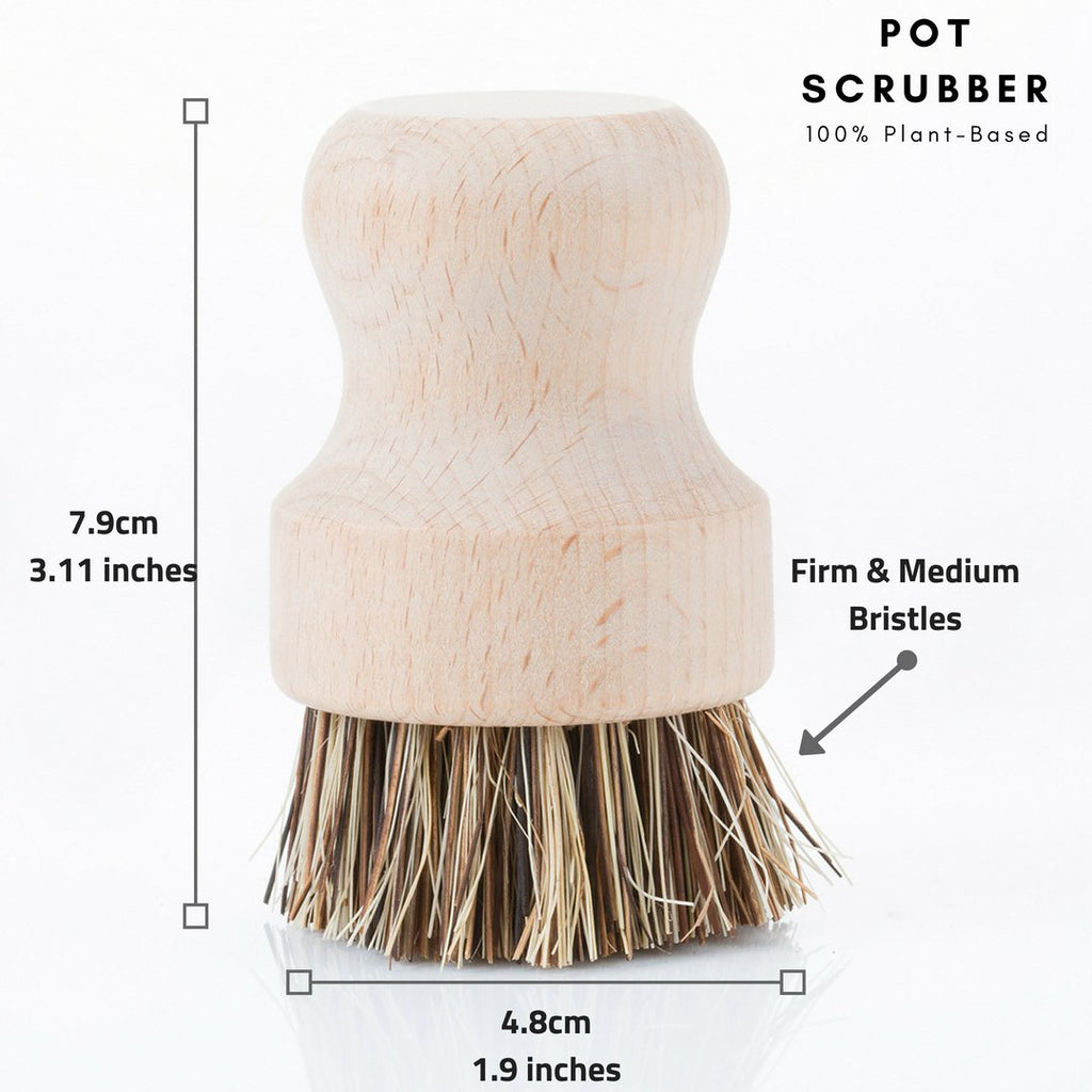 Wood and Tampico Bottle Brush - Pot Brush - Vegetable Brush Set - Zero Waste & Biodegradable Kitchen Brushes