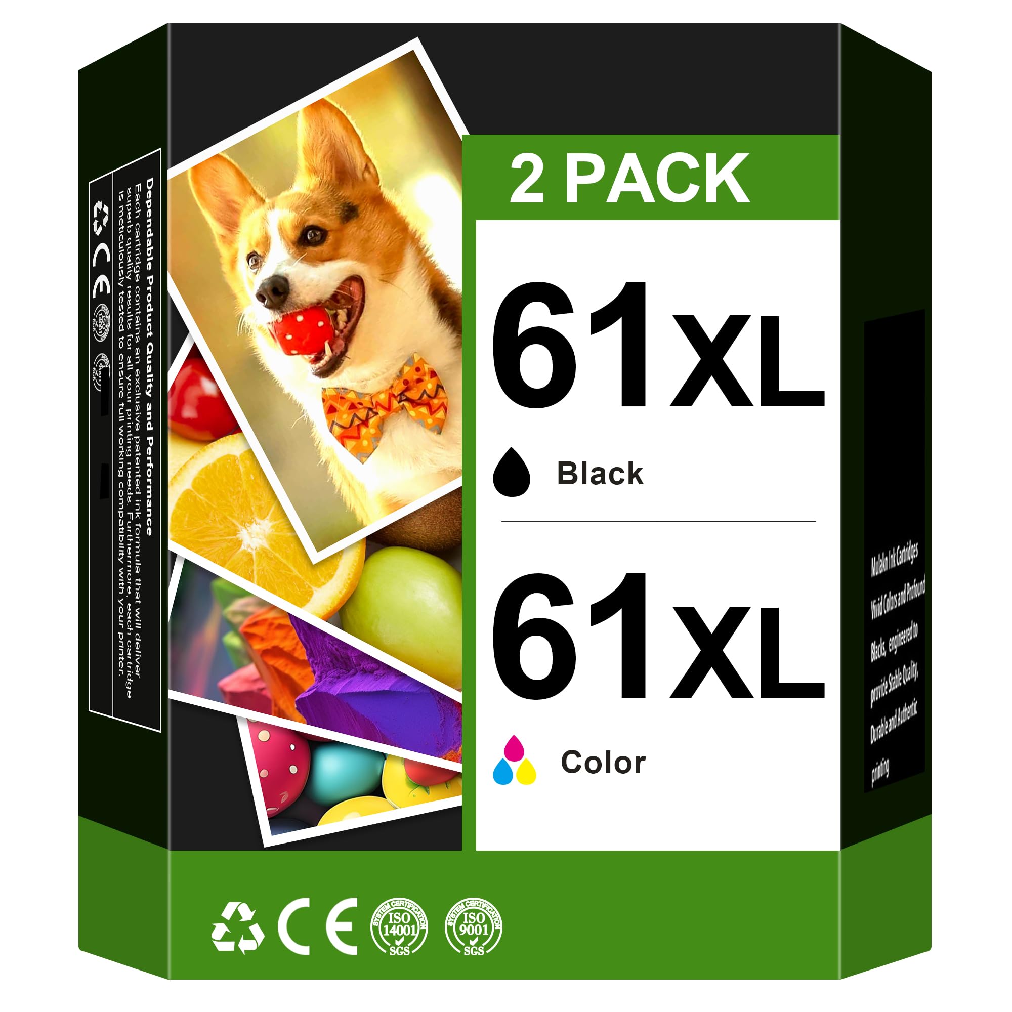61XL Ink Cartridges Compatible for Ink 61 for 61 Ink Cartridge Works for Envy 4500 4501 4502 5530 Officejet 4630 4635 Deskjet 1000 1010 1510 2540 Printer(1 Black, 1 Tri-Color)