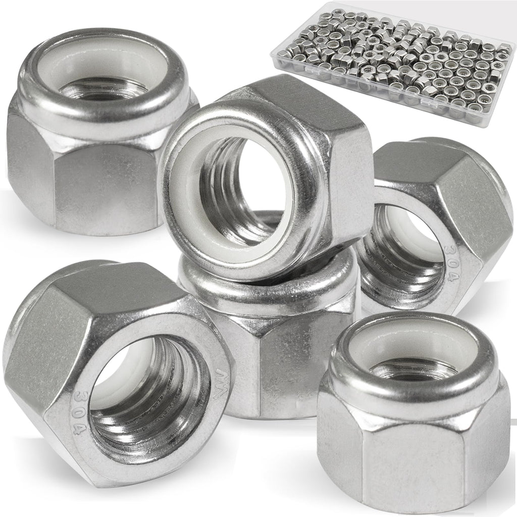 Vifmy 110 Pack 1/4"-20 Inch Lock Nuts,304 (A2-70) Stainless Steel Nylon Insert Locknuts,Standard Inch Thread Nylock Nuts for Bolts