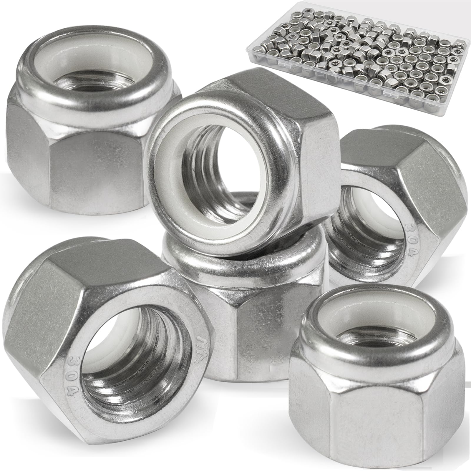 Vifmy 110 Pack 1/4"-20 Inch Lock Nuts,304 (A2-70) Stainless Steel Nylon Insert Locknuts,Standard Inch Thread Nylock Nuts for Bolts