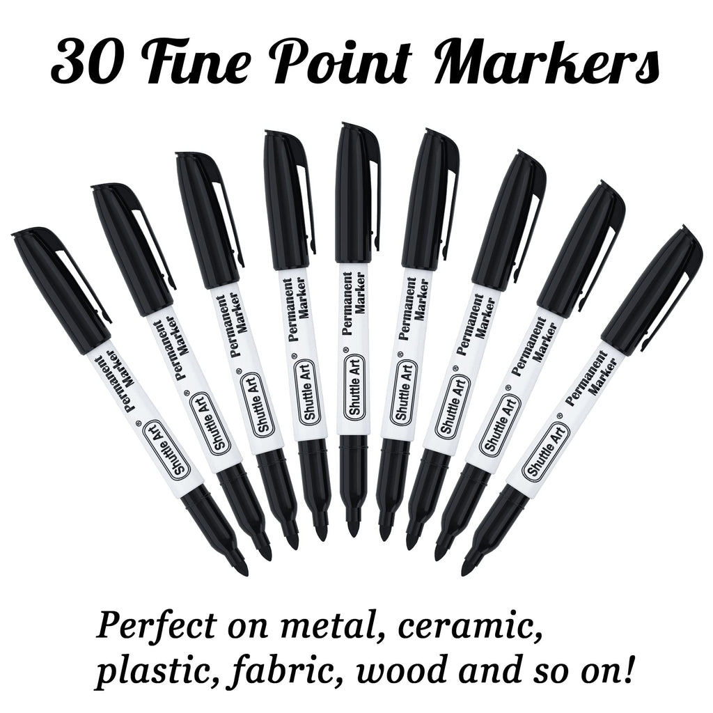 Shuttle Art Permanent Markers, 30 Pack Black Permanent Marker set,Fine Point, Works on Plastic,Wood,Stone,Metal and Glass for Doodling, Marking…