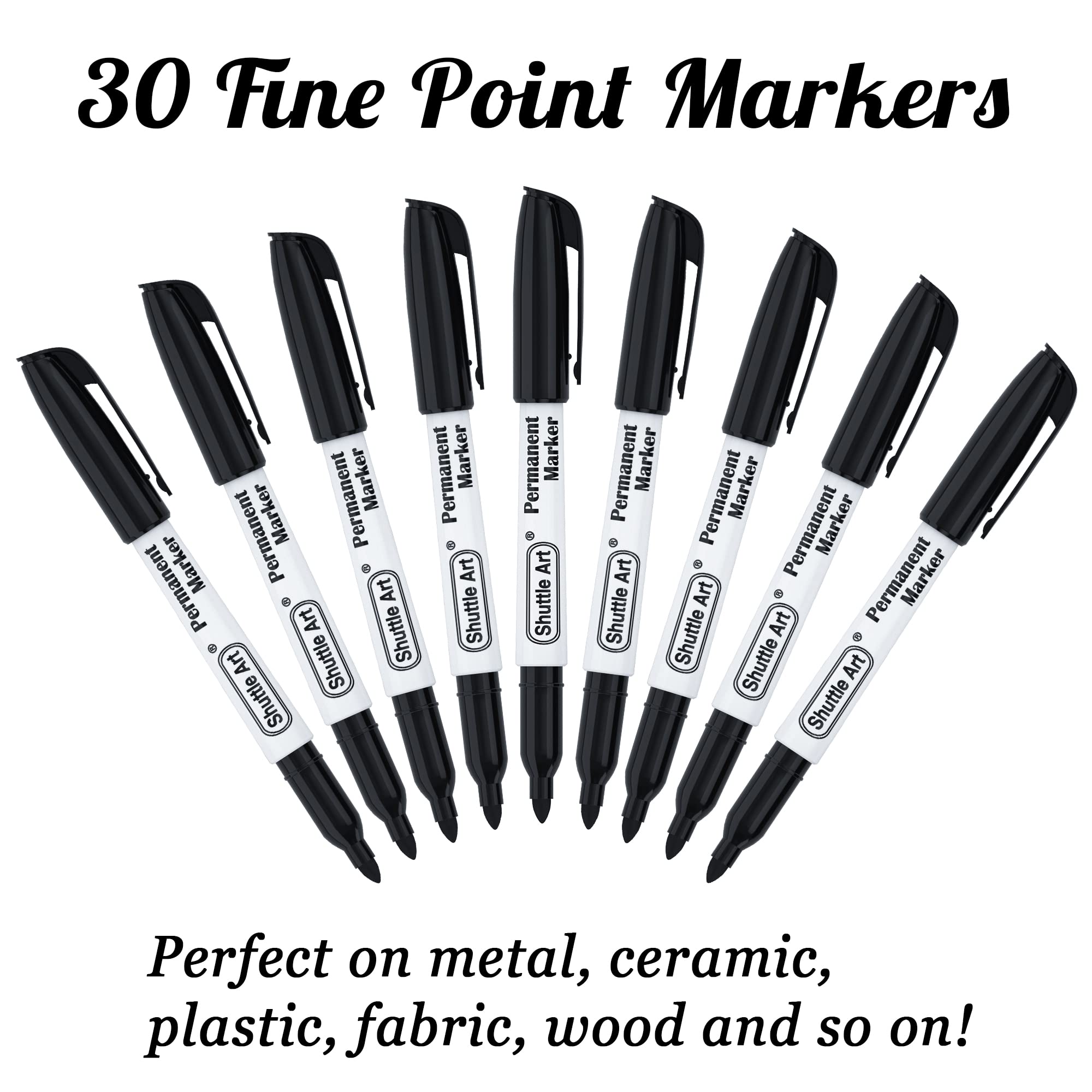 Shuttle Art Permanent Markers, 30 Pack Black Permanent Marker set,Fine Point, Works on Plastic,Wood,Stone,Metal and Glass for Doodling, Marking…
