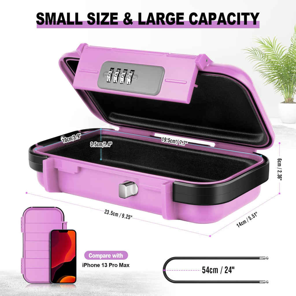 BKNOOU Travel Safe Portable Beach Safe Box Small Combination Safe Anti-Theft Lock Box Safe Waterproof Mini Security Case with Removable Wire Rope Security Box for Home,Office,Hotel,Cars,Travel