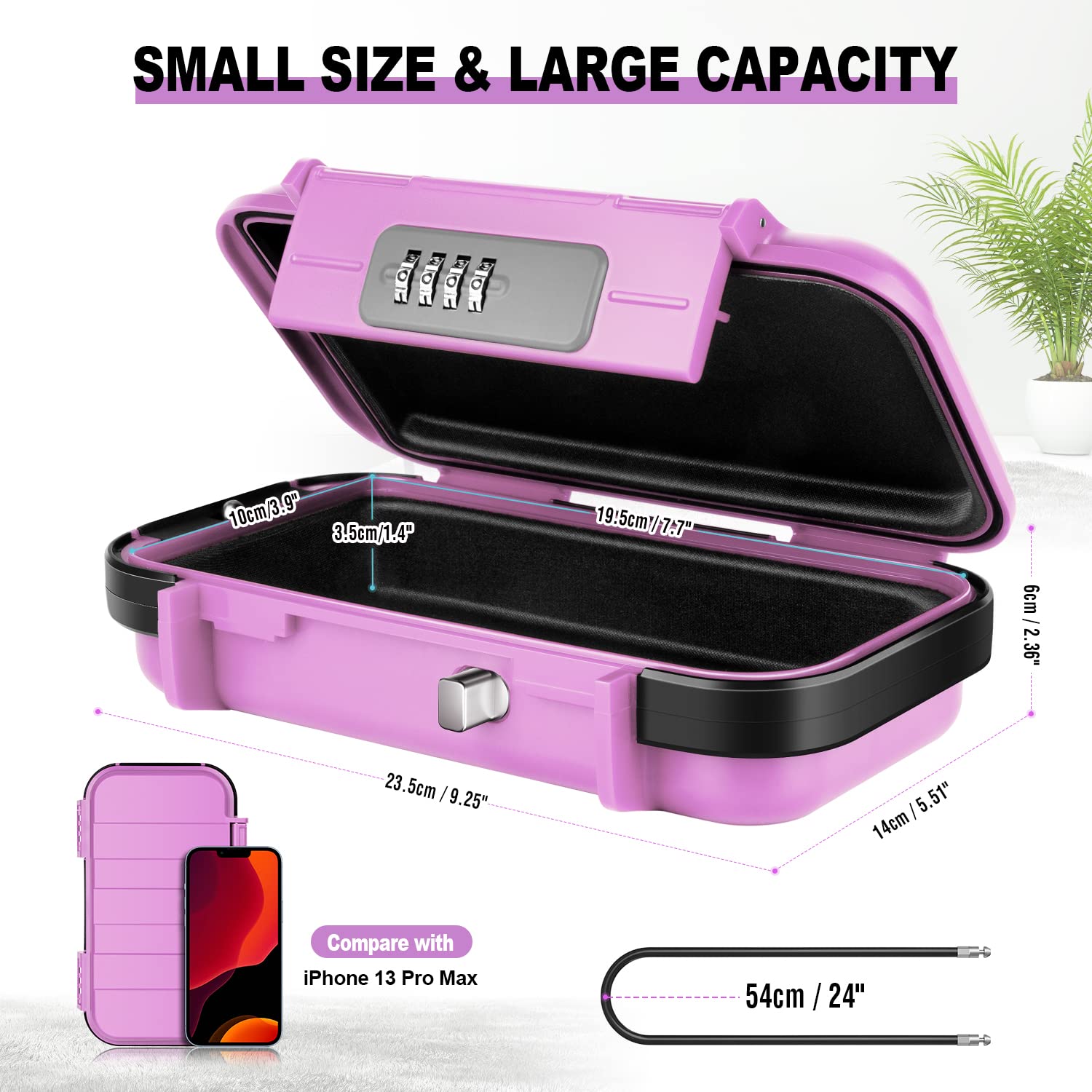 BKNOOU Travel Safe Portable Beach Safe Box Small Combination Safe Anti-Theft Lock Box Safe Waterproof Mini Security Case with Removable Wire Rope Security Box for Home,Office,Hotel,Cars,Travel