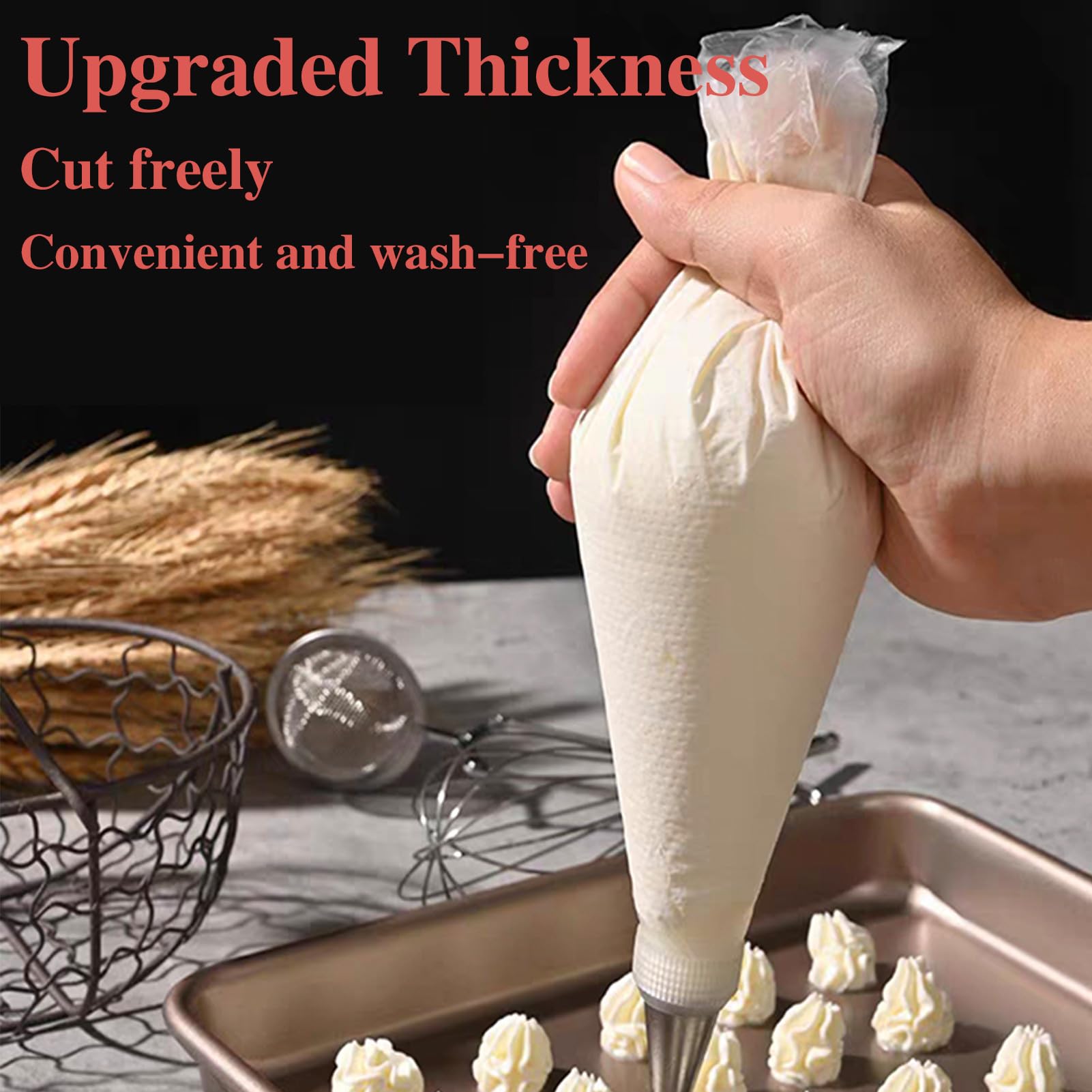 24 Inch Extra Large Piping Bags, 200 PCS Clear Disposable Icing Bags, Thickened Non-Slip and Anti-Burst Pastry Bags for Baking and Decorating Desserts Cakes Cookie