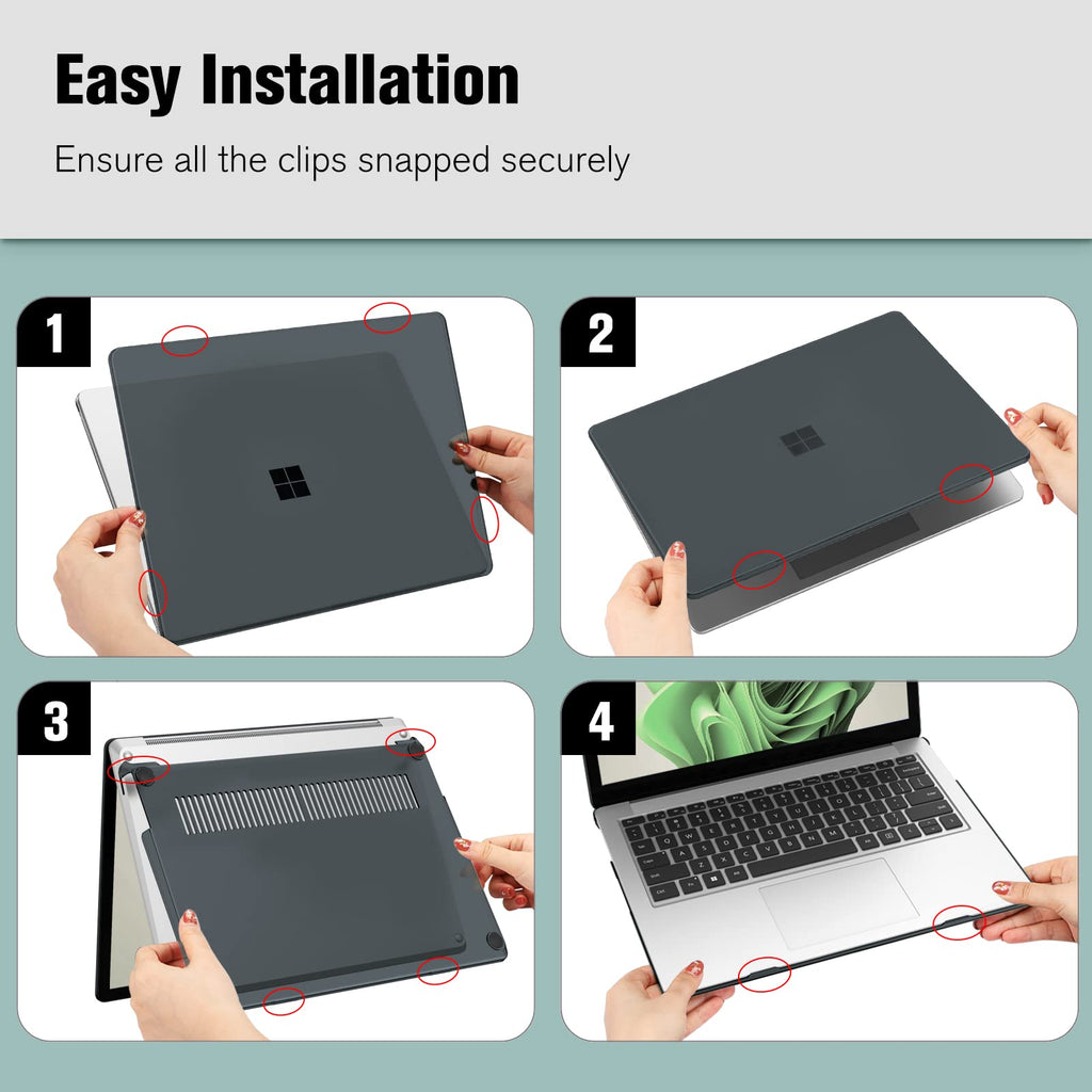 Fintie Case for 13.5 Inch Microsoft Surface Laptop 5/4/3 with Metal Keyboard - Protective Slim Snap On Hard Shell Cover, Crystal Black