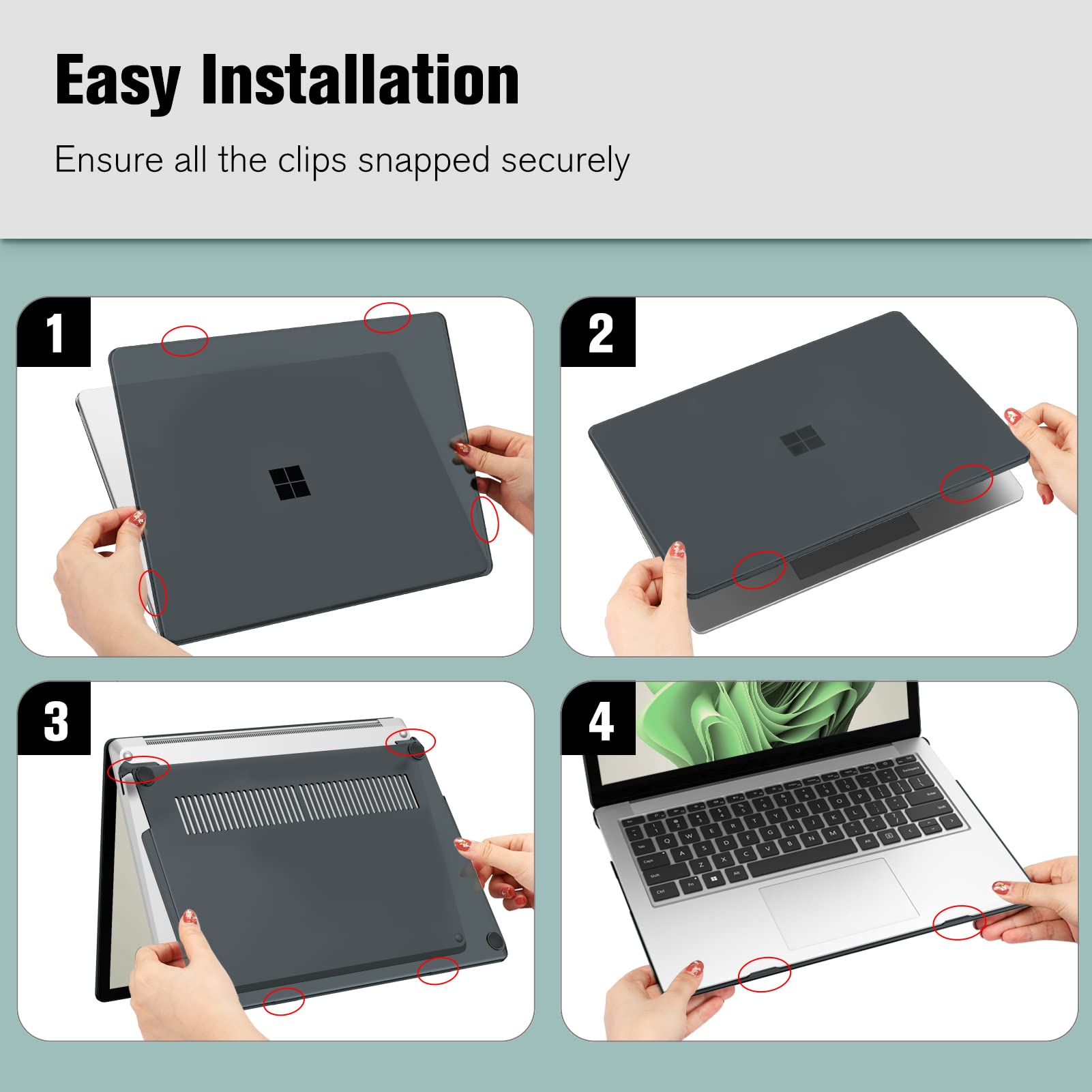 Fintie Case for 13.5 Inch Microsoft Surface Laptop 5/4/3 with Metal Keyboard - Protective Slim Snap On Hard Shell Cover, Crystal Black