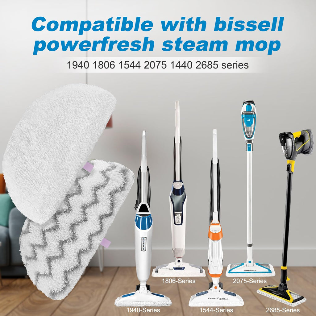 Steam Mop Pads for Bissell Powerfresh Steam Cleaner 1940 1806 1544 1440 19402 19404 19408 19409 1940A 1940F 1940Q 1940T 1940W 2075A 2685A Microfiber Replacement Pad Reusable Washable - 6 Packs
