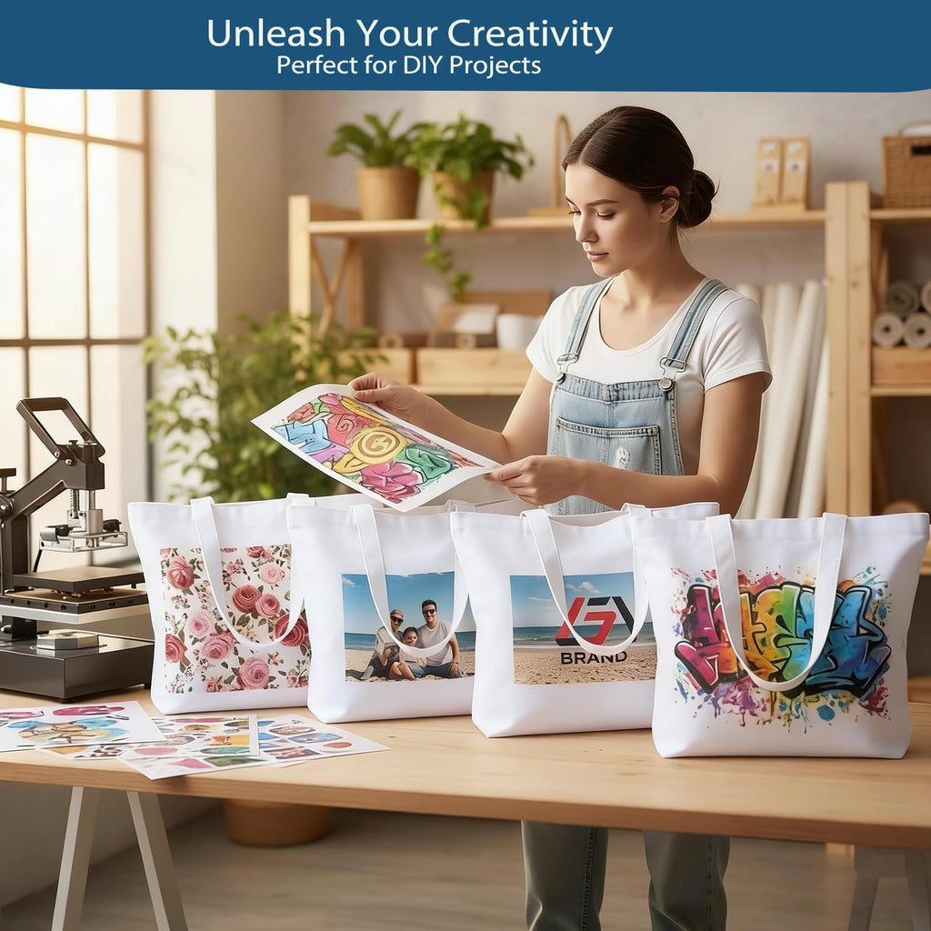 5 Pack Sublimation Tote Bags Blanks - 12oz Heavy-Duty 100% Polyester with Zipper, Long Handles (18.5"x15"x4.7"), Reusable for DIY, Heat Transfer, Gym, Travel, Business Branding