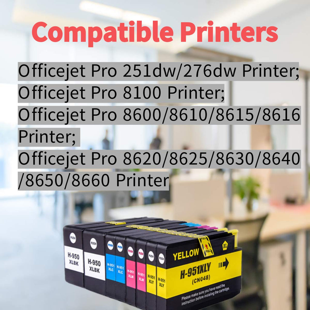 950 951 XL Ink Cartridges Replacement for HP 950XL 951XL Ink Work with HP Officejet 8100 8600 8610 8620 8630 8640 8660 8615 8625 (1BK/1C/1M/1Y)