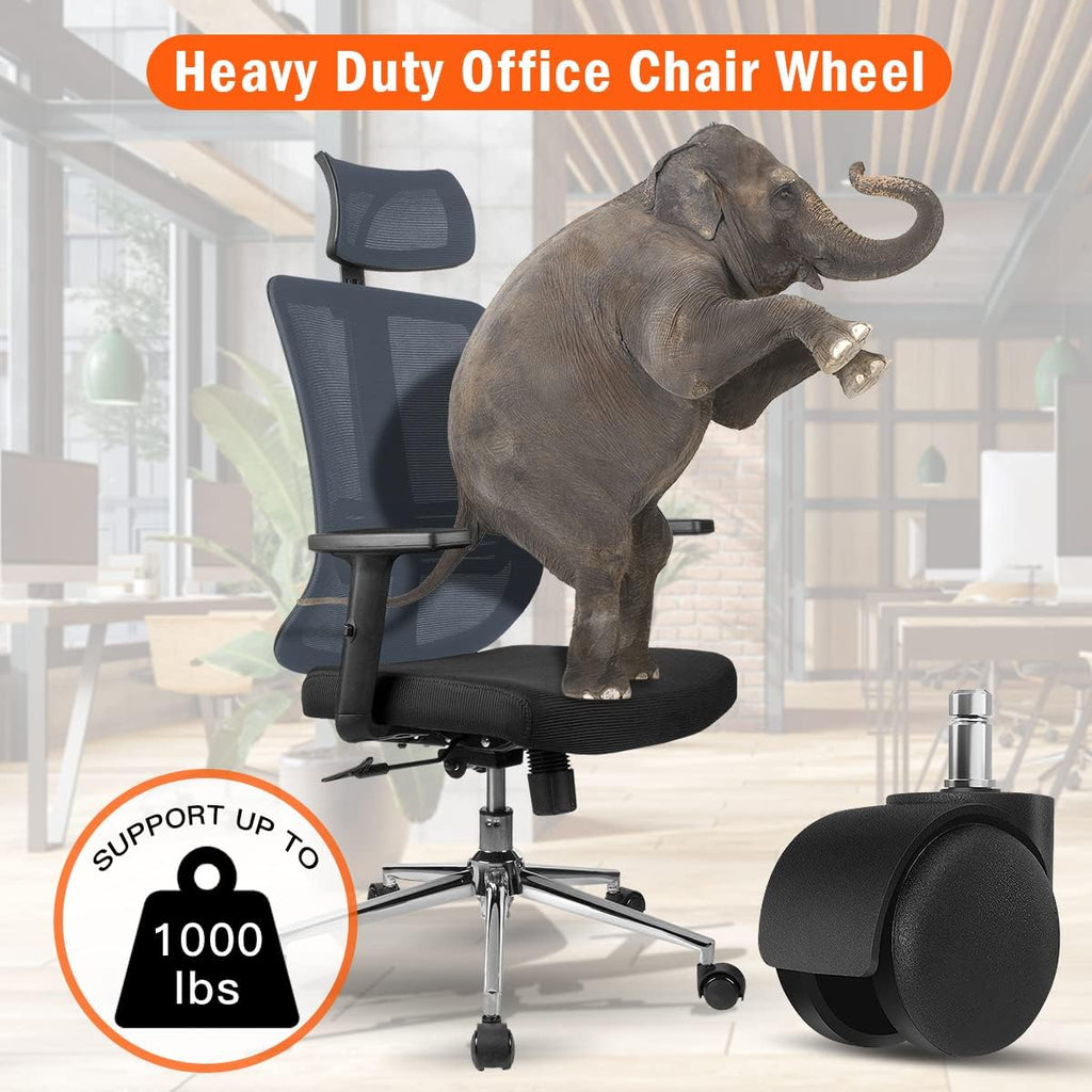 Office Chair Wheels - 2 Inch Chair Caster Wheel Set of 5, Heavy Duty Chair Wheel Replacement Supports 1000 lbs, No Noise, Suitable for Hardwood Floors and Carpets (Black)