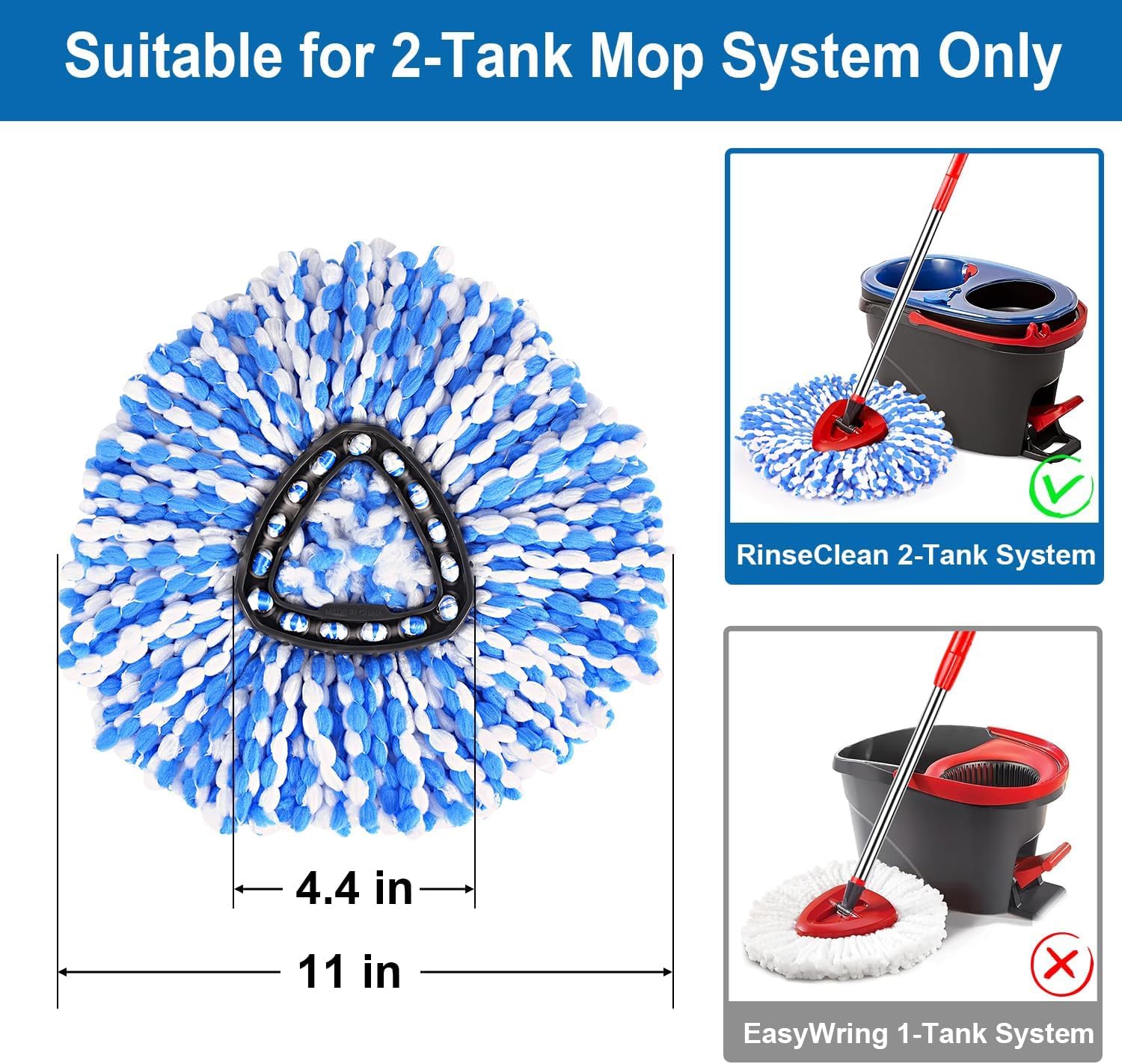 9 Pack Spin Mop Replacement Heads Compatible with O-Cedar RinseClean 2-Tank System ONLY, Microfiber Mop Refills (NOT for EasyWring 1-Tank)