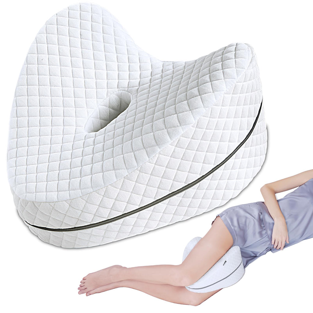 SAHEYER Knee Pillow, Soft Memory Foam Body Pillows, Heart Shape Hip Support Leg Pillow for Side Sleepers, Washable Cover Coussin Grossesse for Spine Alignment, Sciatica Reduce Pressure (White)
