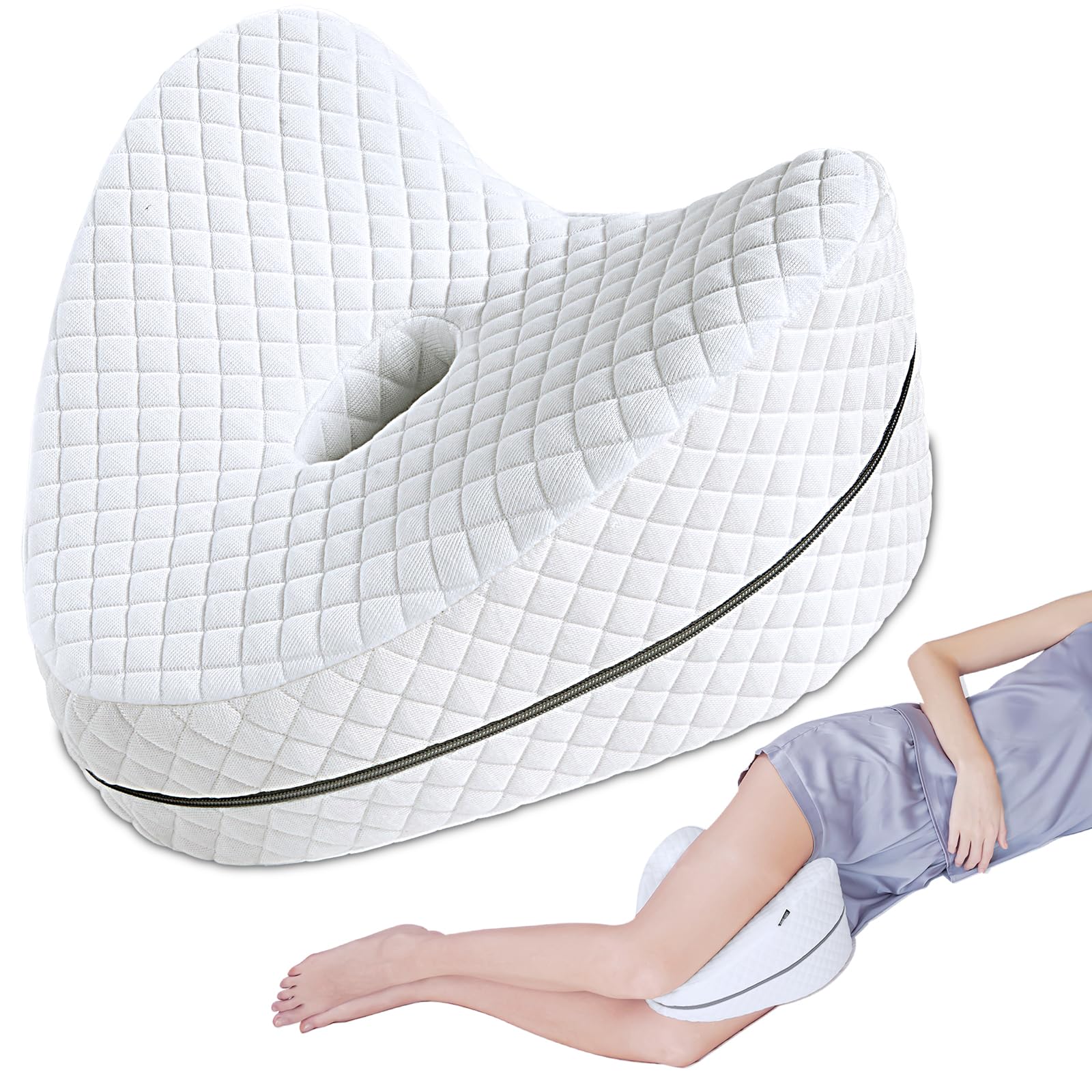 SAHEYER Knee Pillow, Soft Memory Foam Body Pillows, Heart Shape Hip Support Leg Pillow for Side Sleepers, Washable Cover Coussin Grossesse for Spine Alignment, Sciatica Reduce Pressure (White)