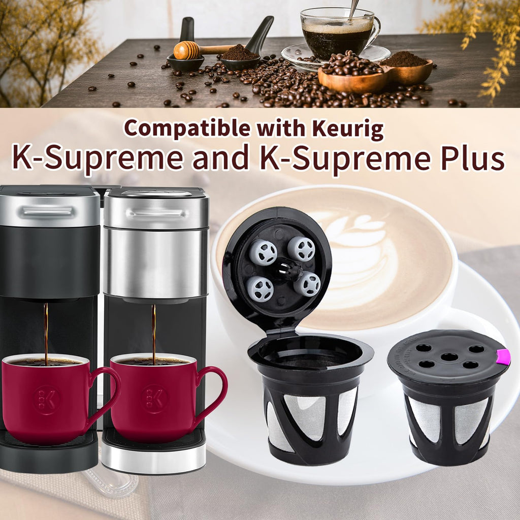 4 Pack Reusable K Cups Compatible with Keurig Supreme and K-Supreme Plus, Refillable Coffee Pods with Filter Paper Fit for Keurig Supreme Coffee Maker
