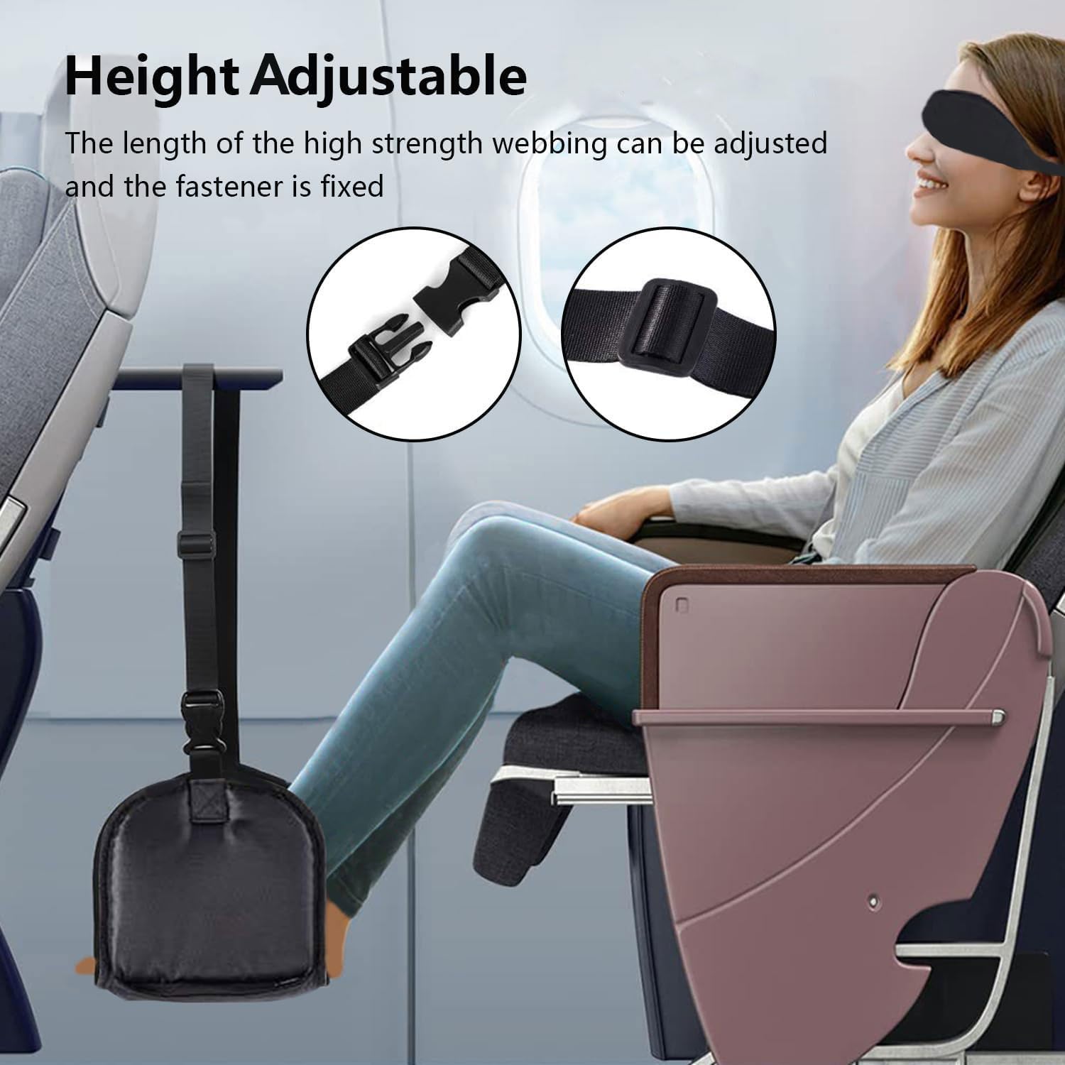 Airplane Foot Hammock with Support, Comfortable Travel Essentials for Long Flight Plane Trip, Adjustable Memory Foam Foot Leg Rest, 1 Pack