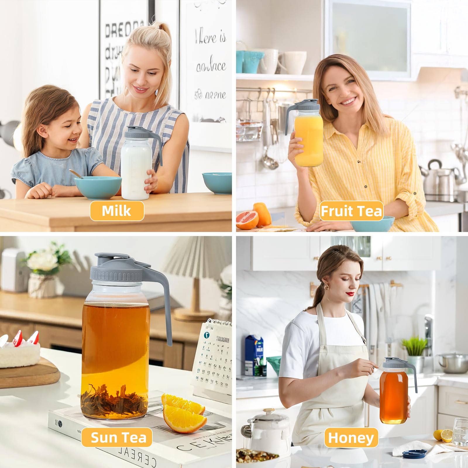 AsstarJTK Glass Mason Jar Pitcher - 64 oz/2 Quart Wide Mouth Jug with Lid and Pour Spout, Airtight Seal, Leak Proof Iced Tea Pitcher for Sun Tea, Juice, Breast Milk, Cold Beverages, Coffe